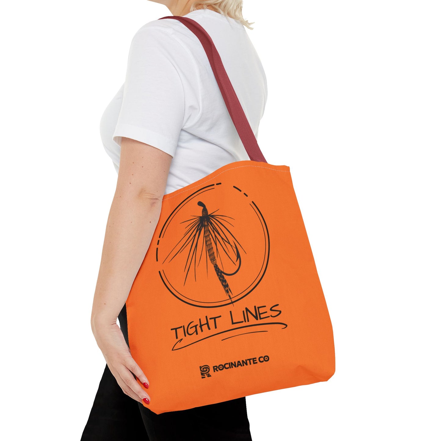 Tight Lines Tote Bag Orange, Durable Canvas Fishing, Beach, Market, Lightweight Reusable Grocery Bag, Outdoor Adventure Gift