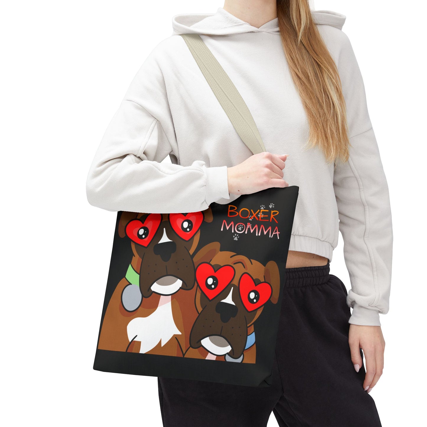 Boxer Momma Tote Bag Black - Durable Canvas Shoulder Bag for Dog Lovers, Spacious Everyday Carry, Pet Mom Gift