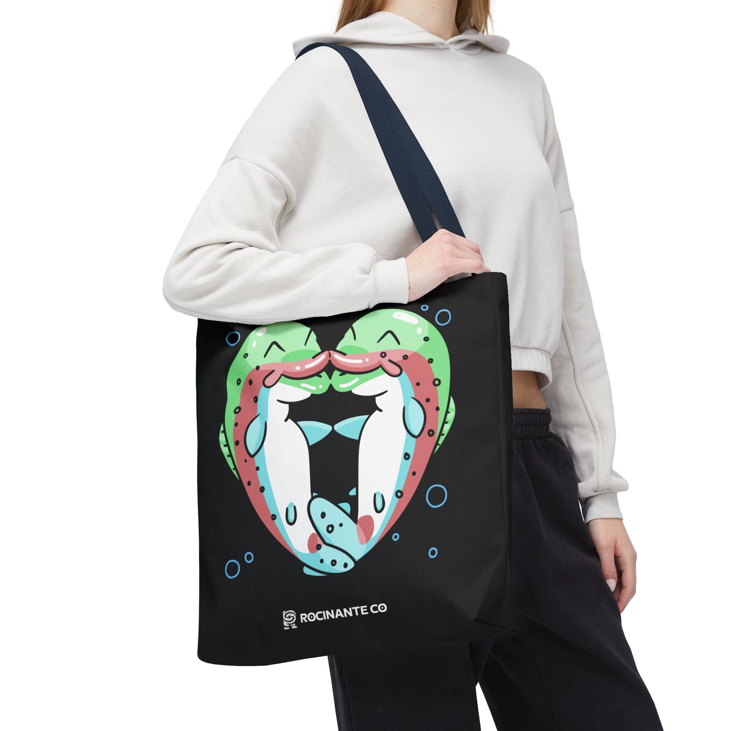 Trout Heart Tote Bag Black – Eco-Friendly Reusable Grocery Shopper, Stylish Canvas Bag for Fishing Lovers & Outdoor Adventures