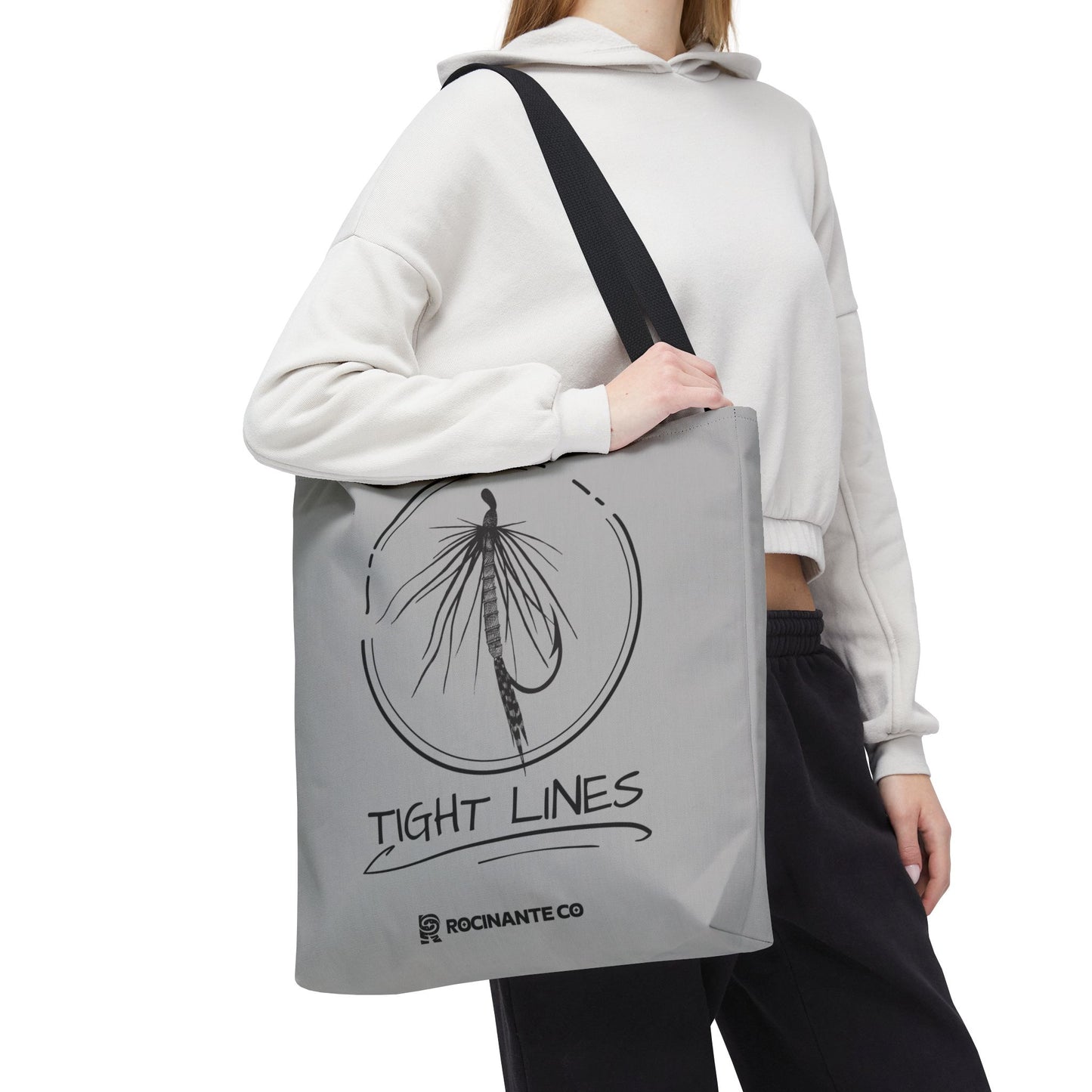Tight Lines Tote Bag Grey - Durable Fishing Gift, Canvas Beach, Reusable Market Shopping Bag, Casual Everyday Carry Tote