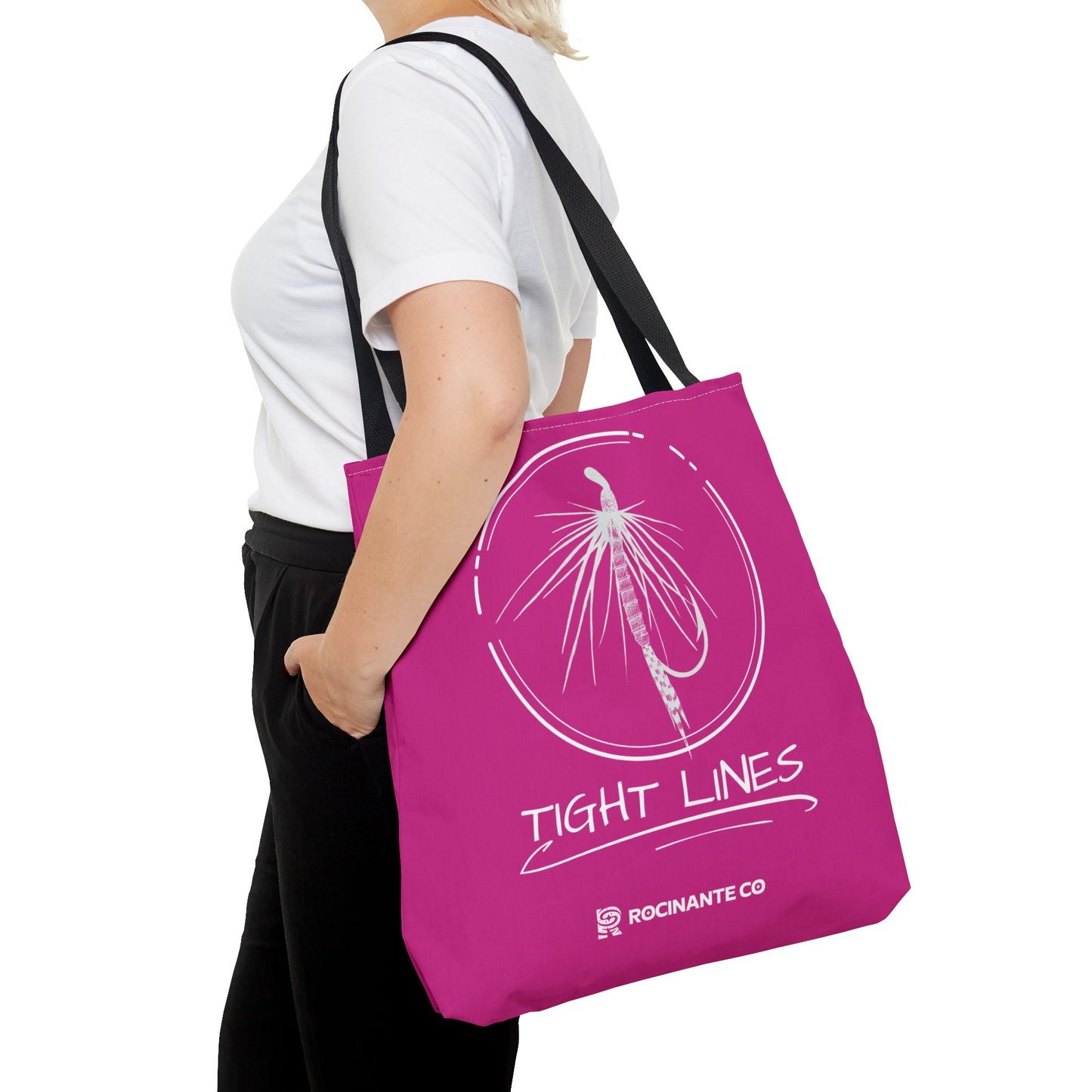 Pink Tight Lines Tote Bag, Fishing Canvas Tote Lightweight Durable Beach Market Bag