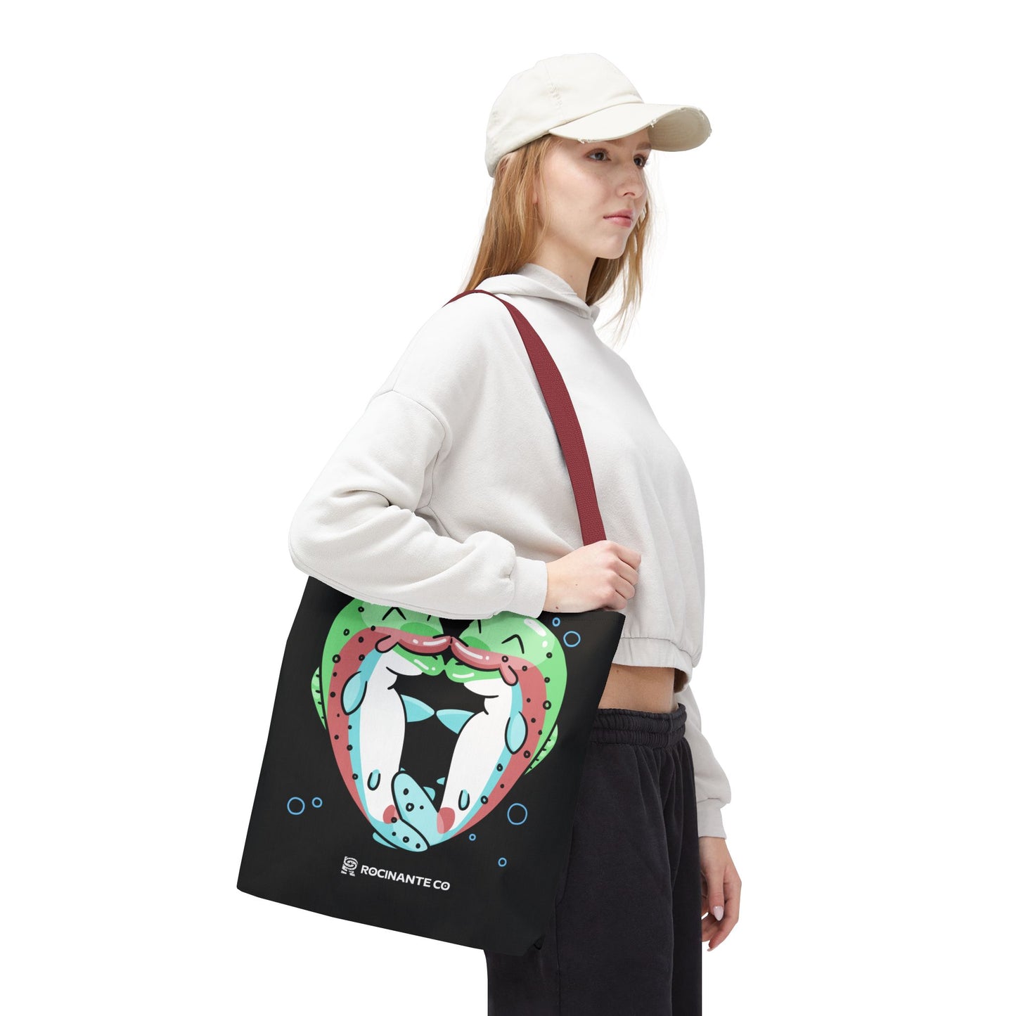 Trout Heart Tote Bag Black – Eco-Friendly Reusable Grocery Shopper, Stylish Canvas Bag for Fishing Lovers & Outdoor Adventures