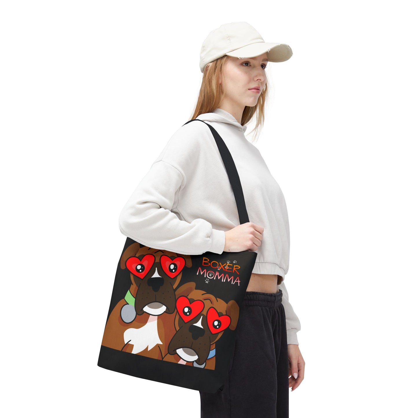 Boxer Momma Tote Bag Black - Durable Canvas Shoulder Bag for Dog Lovers, Spacious Everyday Carry, Pet Mom Gift
