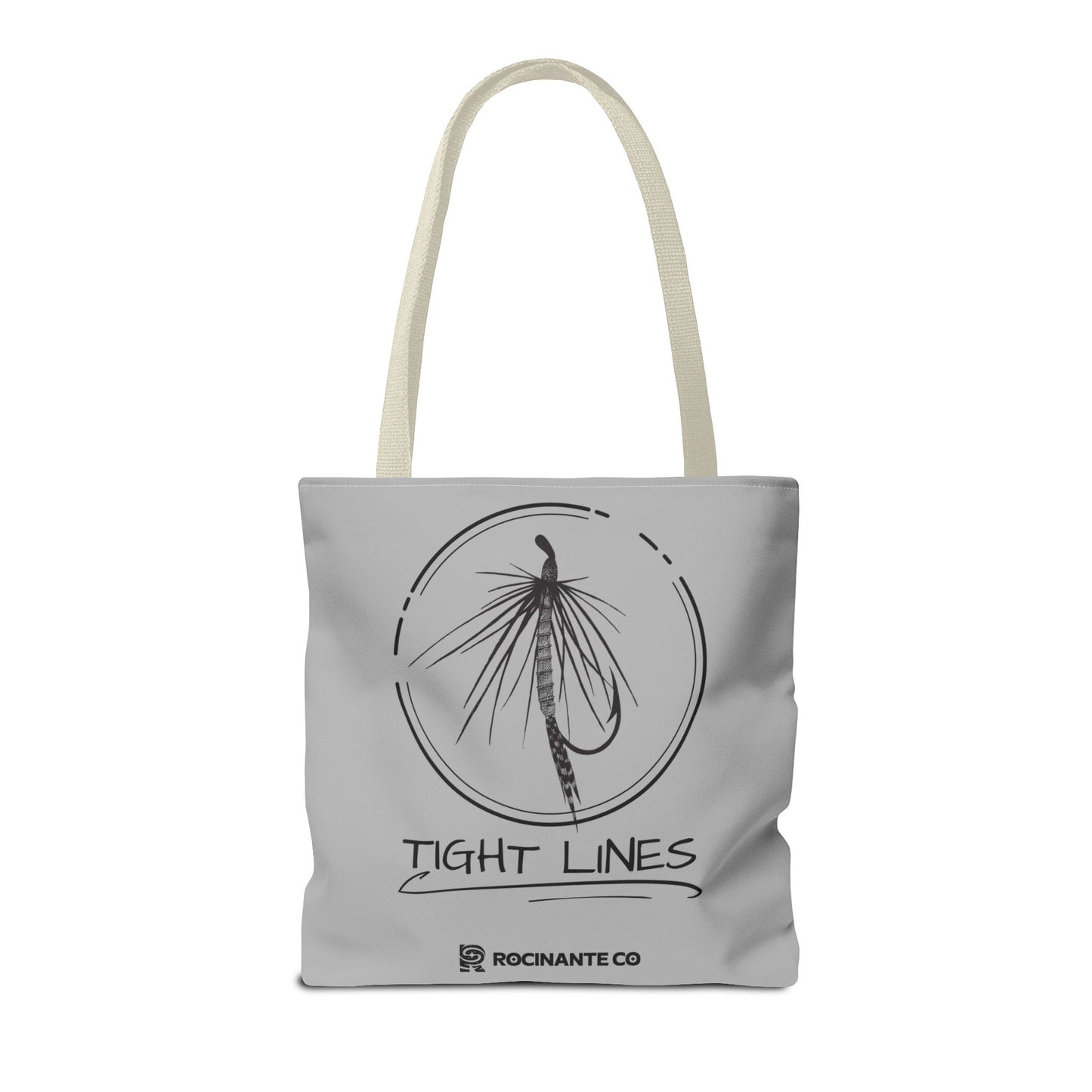 Tight Lines Tote Bag Grey - Durable Fishing Gift, Canvas Beach, Reusable Market Shopping Bag, Casual Everyday Carry Tote