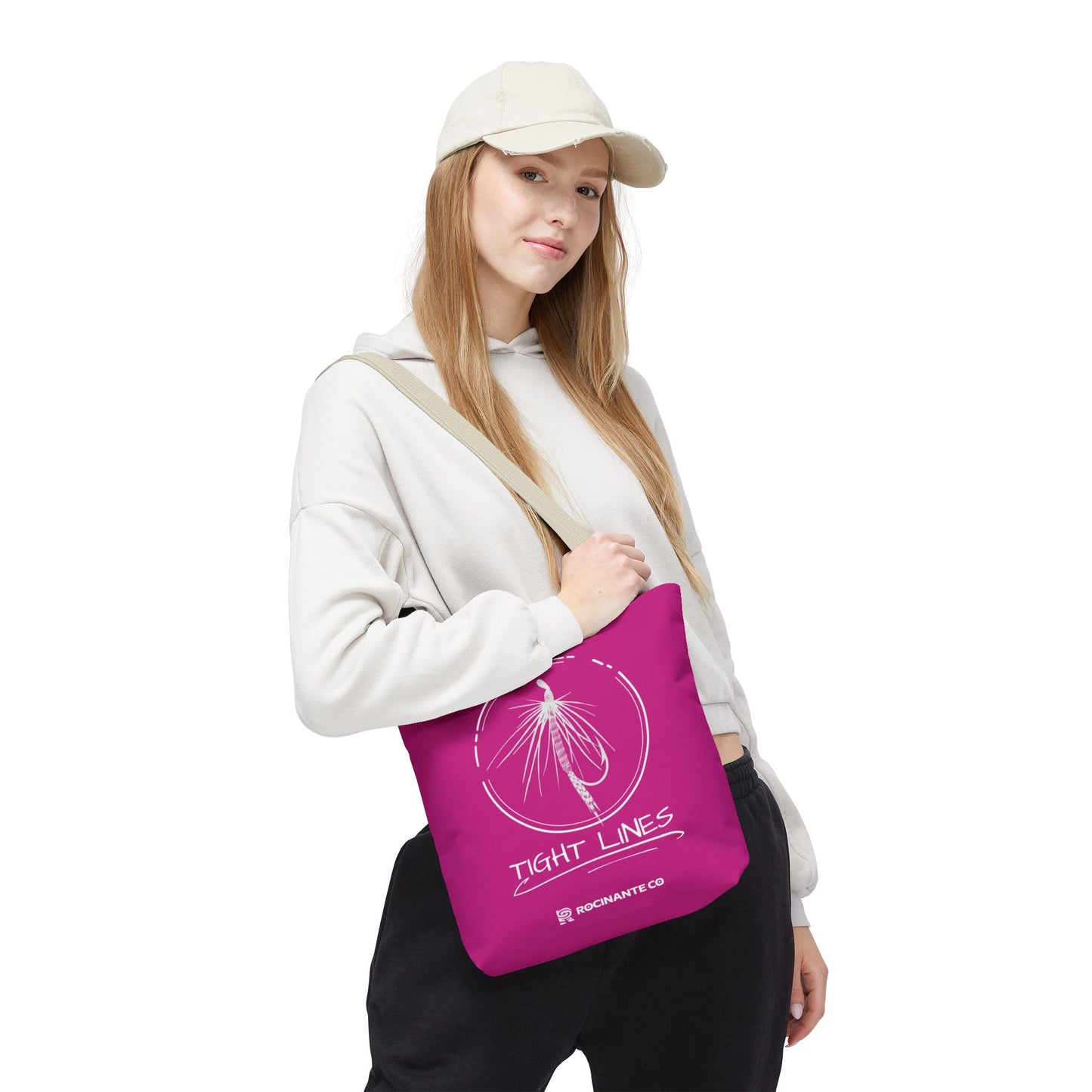 Pink Tight Lines Tote Bag, Fishing Canvas Tote Lightweight Durable Beach Market Bag