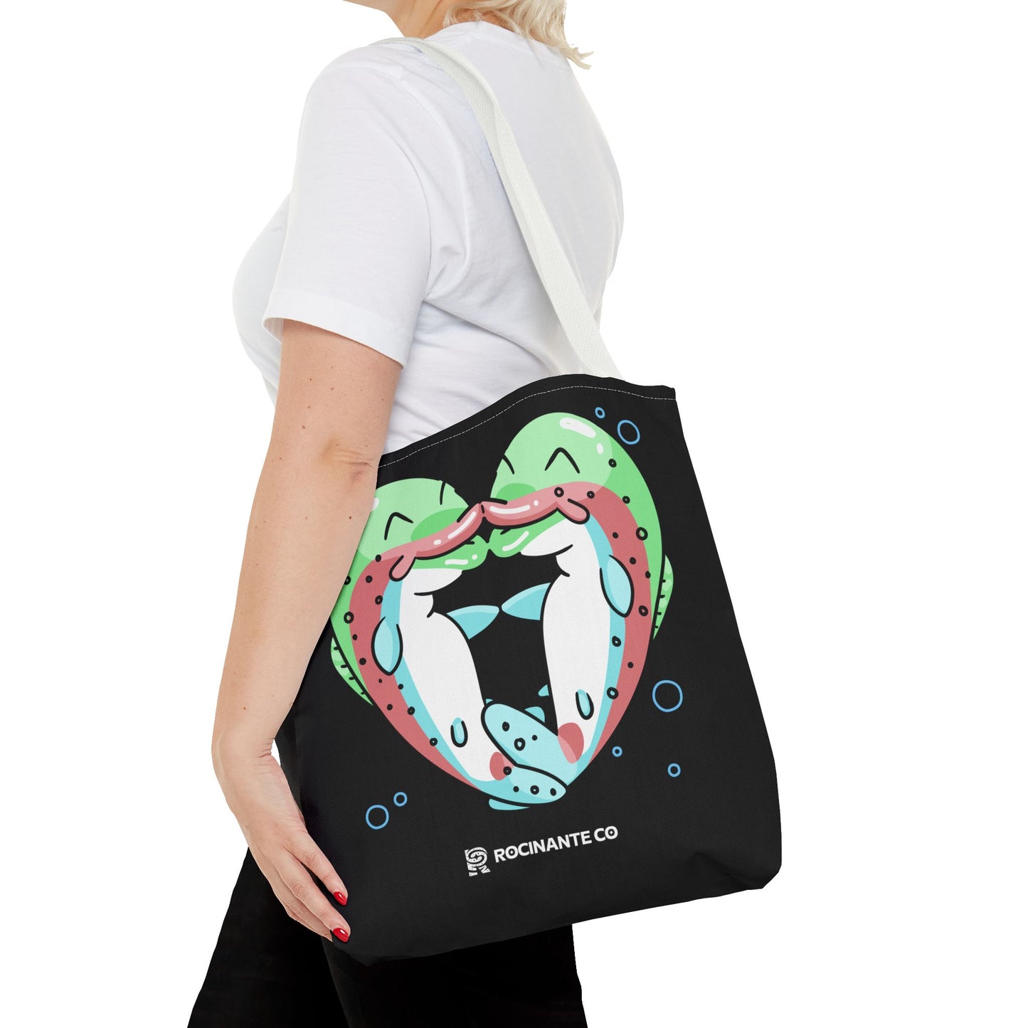 Trout Heart Tote Bag Black – Eco-Friendly Reusable Grocery Shopper, Stylish Canvas Bag for Fishing Lovers & Outdoor Adventures