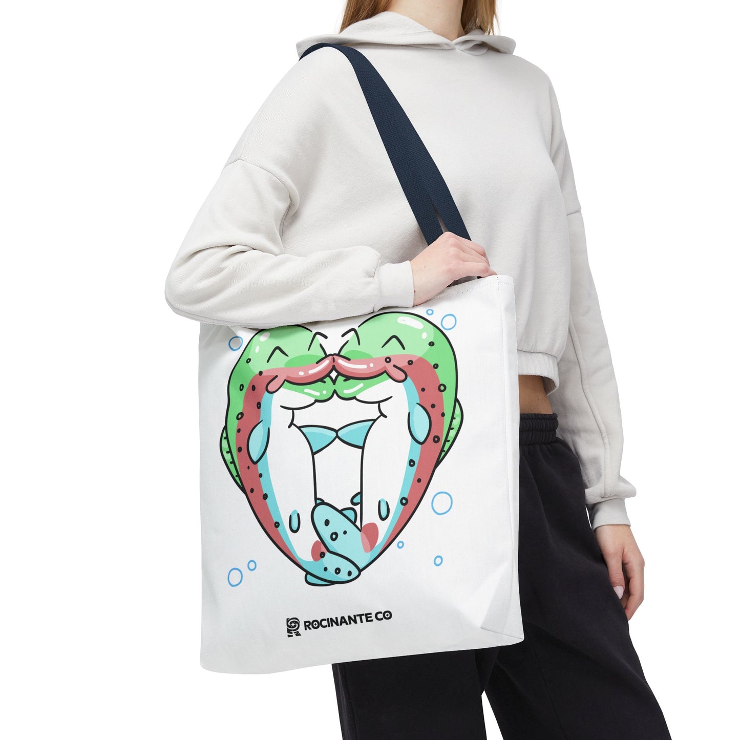 Trout Heart Tote Bag White, Cute Fish Illustration Canvas Shopper, Eco-Friendly Reusable Grocery Bag, Stylish Everyday Carry-All