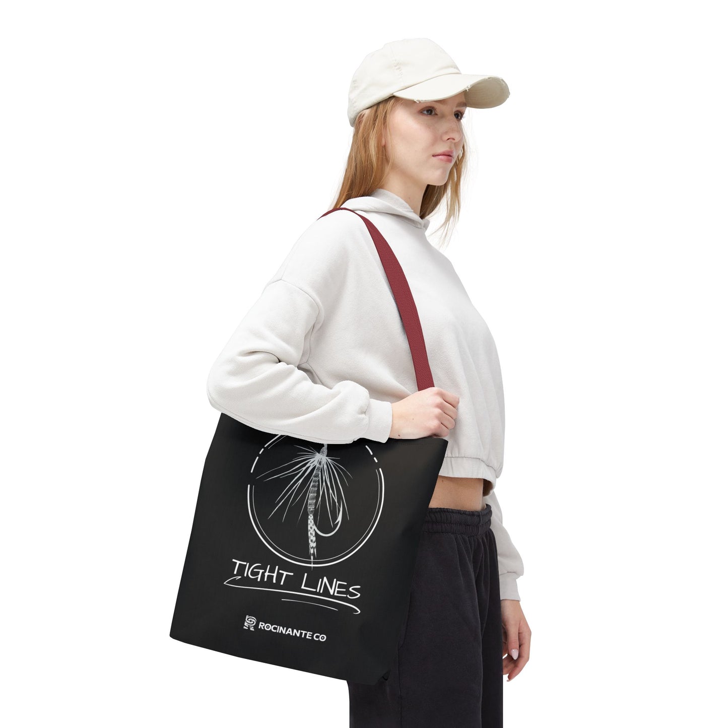 Tight Lines Tote Bag Black, Durable Fishing Tote with Spacious Design & Comfortable Handles for Outdoor Adventures