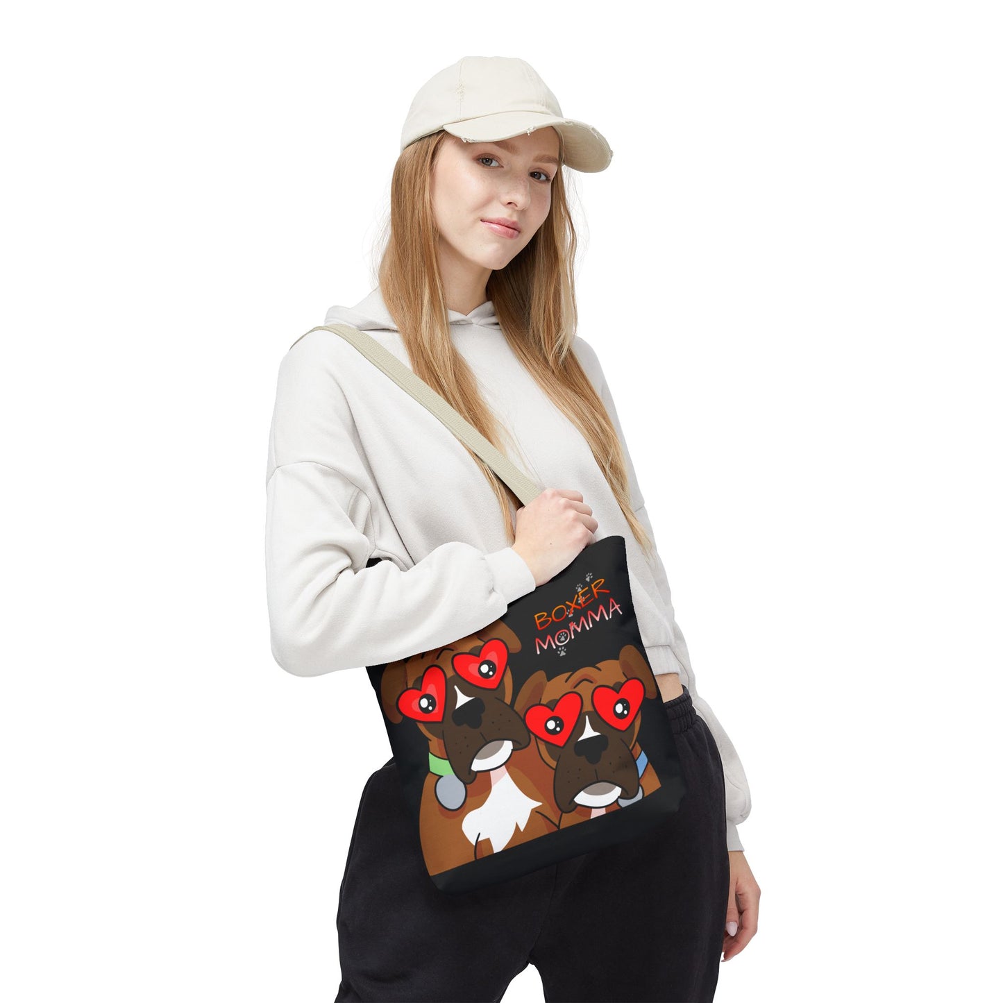 Boxer Momma Tote Bag Black - Durable Canvas Shoulder Bag for Dog Lovers, Spacious Everyday Carry, Pet Mom Gift
