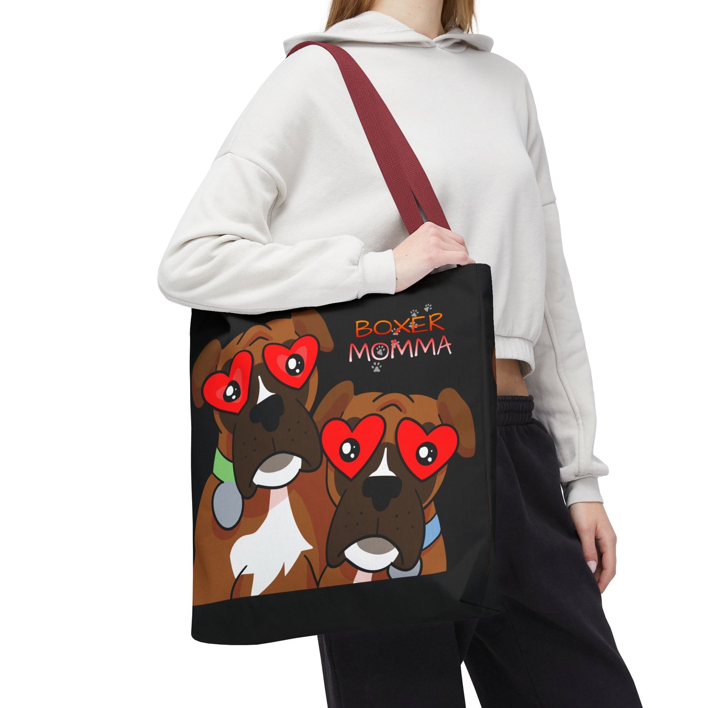 Boxer Momma Tote Bag Black - Durable Canvas Shoulder Bag for Dog Lovers, Spacious Everyday Carry, Pet Mom Gift