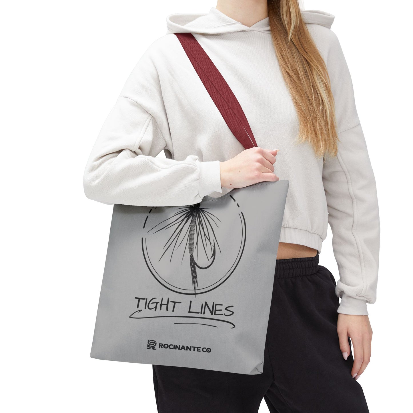 Tight Lines Tote Bag Grey - Durable Fishing Gift, Canvas Beach, Reusable Market Shopping Bag, Casual Everyday Carry Tote