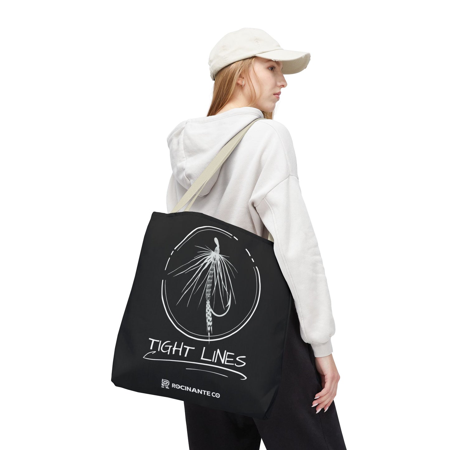 Tight Lines Tote Bag Black, Durable Fishing Tote with Spacious Design & Comfortable Handles for Outdoor Adventures