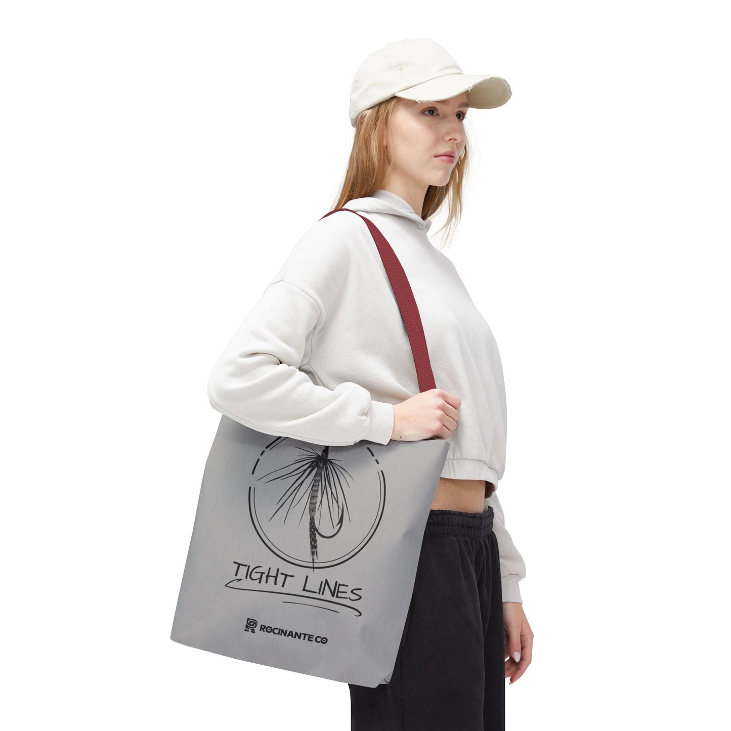 Tight Lines Tote Bag Grey - Durable Fishing Gift, Canvas Beach, Reusable Market Shopping Bag, Casual Everyday Carry Tote