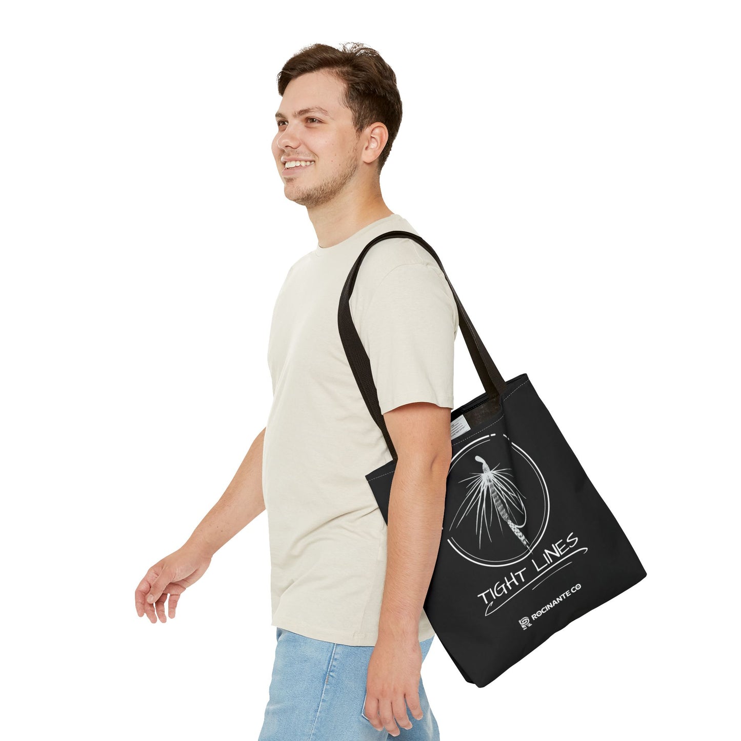 Tight Lines Tote Bag Black, Durable Fishing Tote with Spacious Design & Comfortable Handles for Outdoor Adventures
