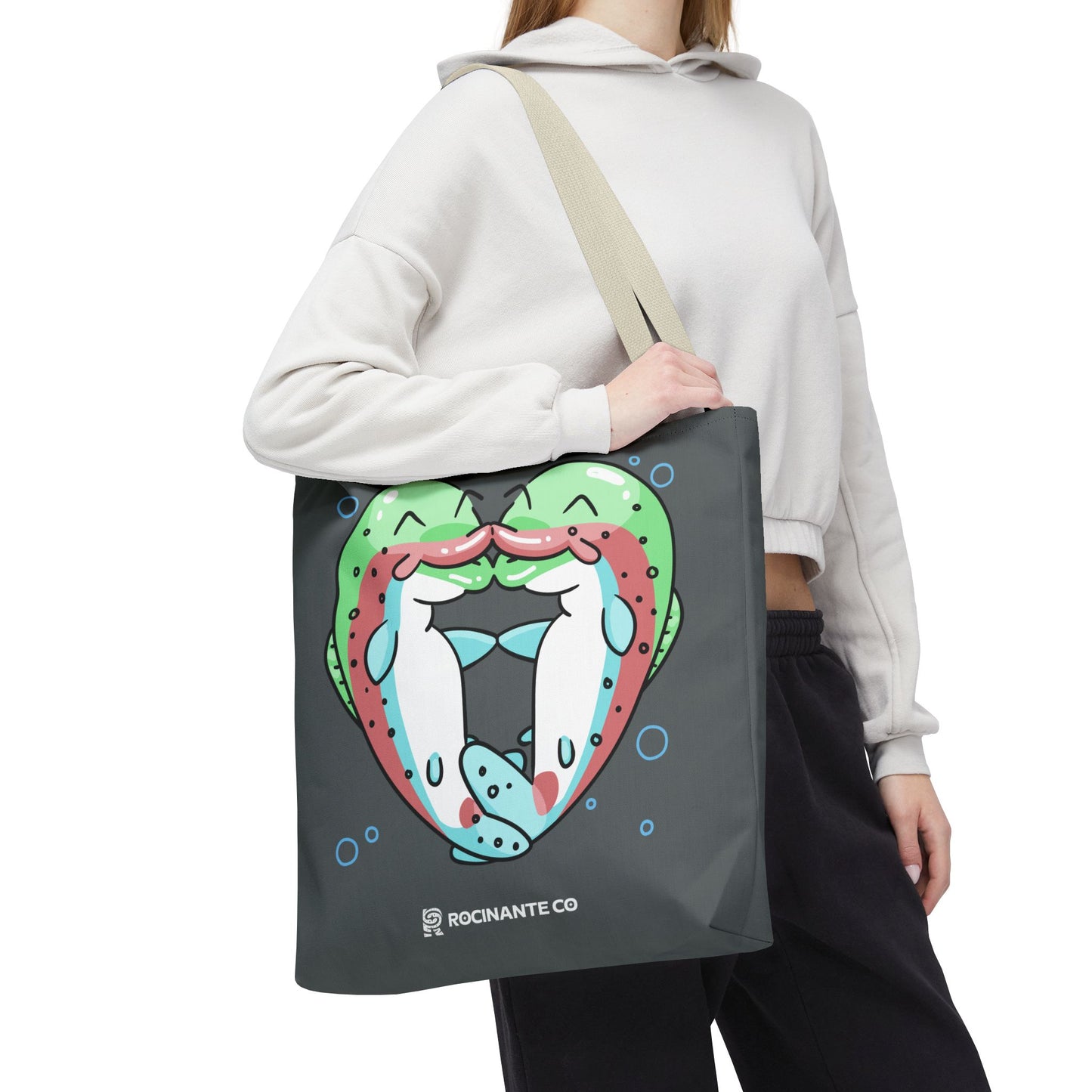 Trout Heart Tote Bag Grey - Eco-Friendly Reusable Shopper, Durable Canvas Carryall for Everyday Use & Gift Idea