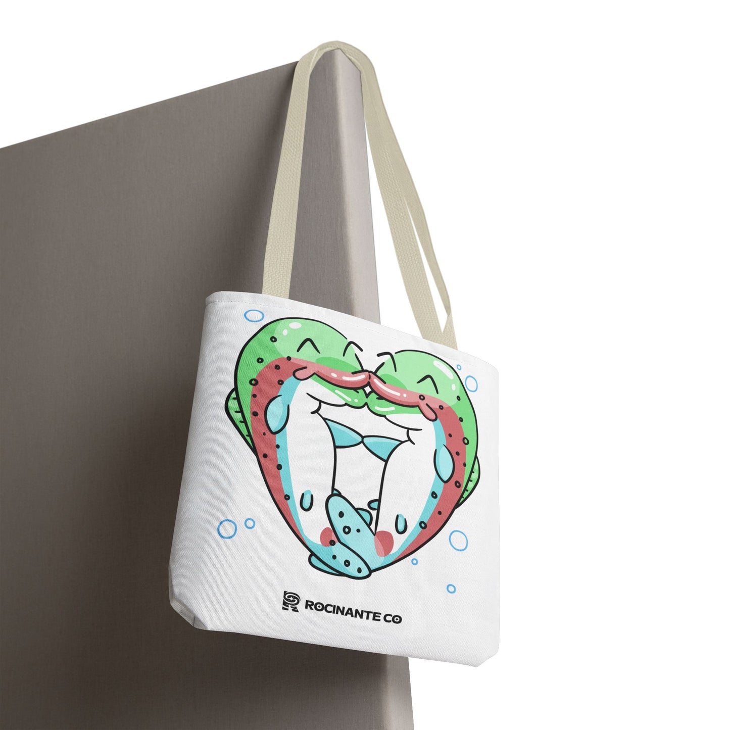 Trout Heart Tote Bag White, Cute Fish Illustration Canvas Shopper, Eco-Friendly Reusable Grocery Bag, Stylish Everyday Carry-All