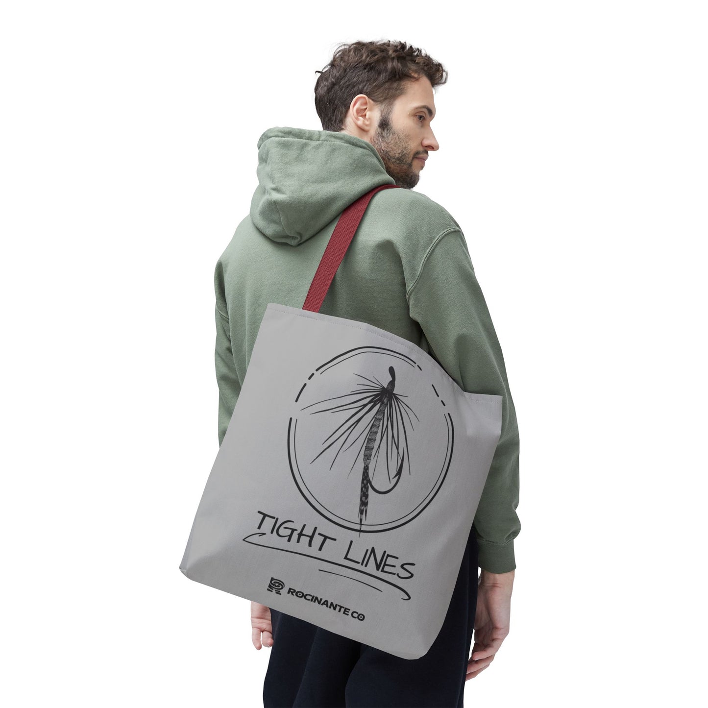 Tight Lines Tote Bag Grey - Durable Fishing Gift, Canvas Beach, Reusable Market Shopping Bag, Casual Everyday Carry Tote