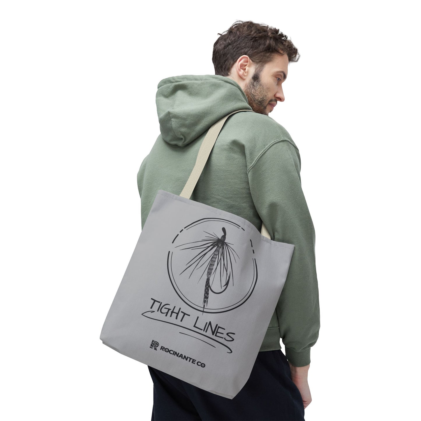 Tight Lines Tote Bag Grey - Durable Fishing Gift, Canvas Beach, Reusable Market Shopping Bag, Casual Everyday Carry Tote