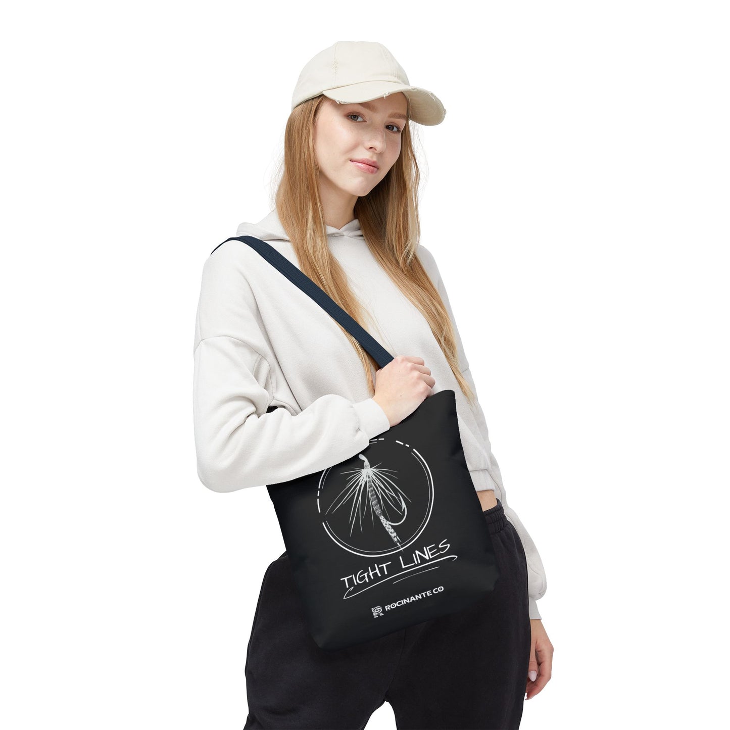 Tight Lines Tote Bag Black, Durable Fishing Tote with Spacious Design & Comfortable Handles for Outdoor Adventures