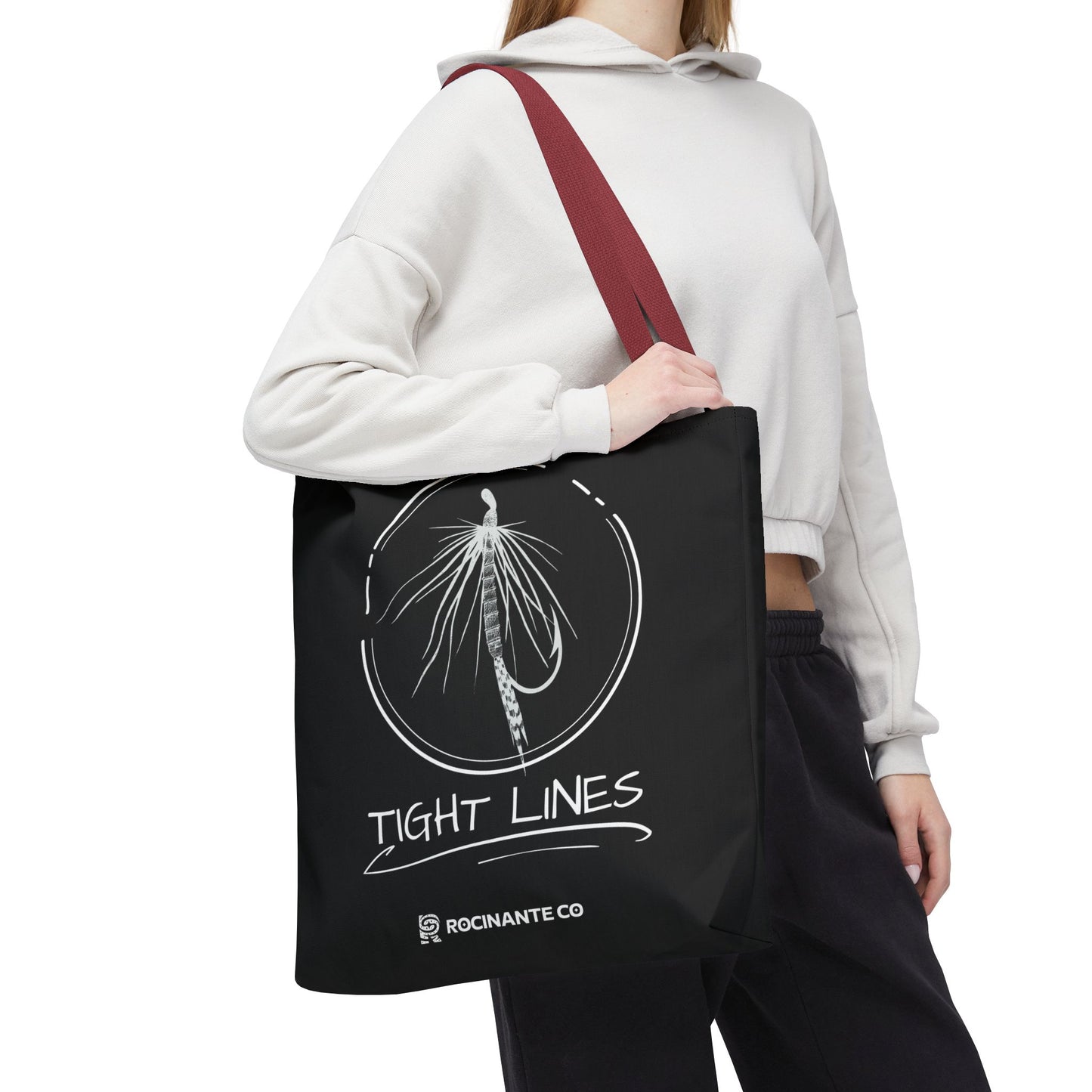 Tight Lines Tote Bag Black, Durable Fishing Tote with Spacious Design & Comfortable Handles for Outdoor Adventures
