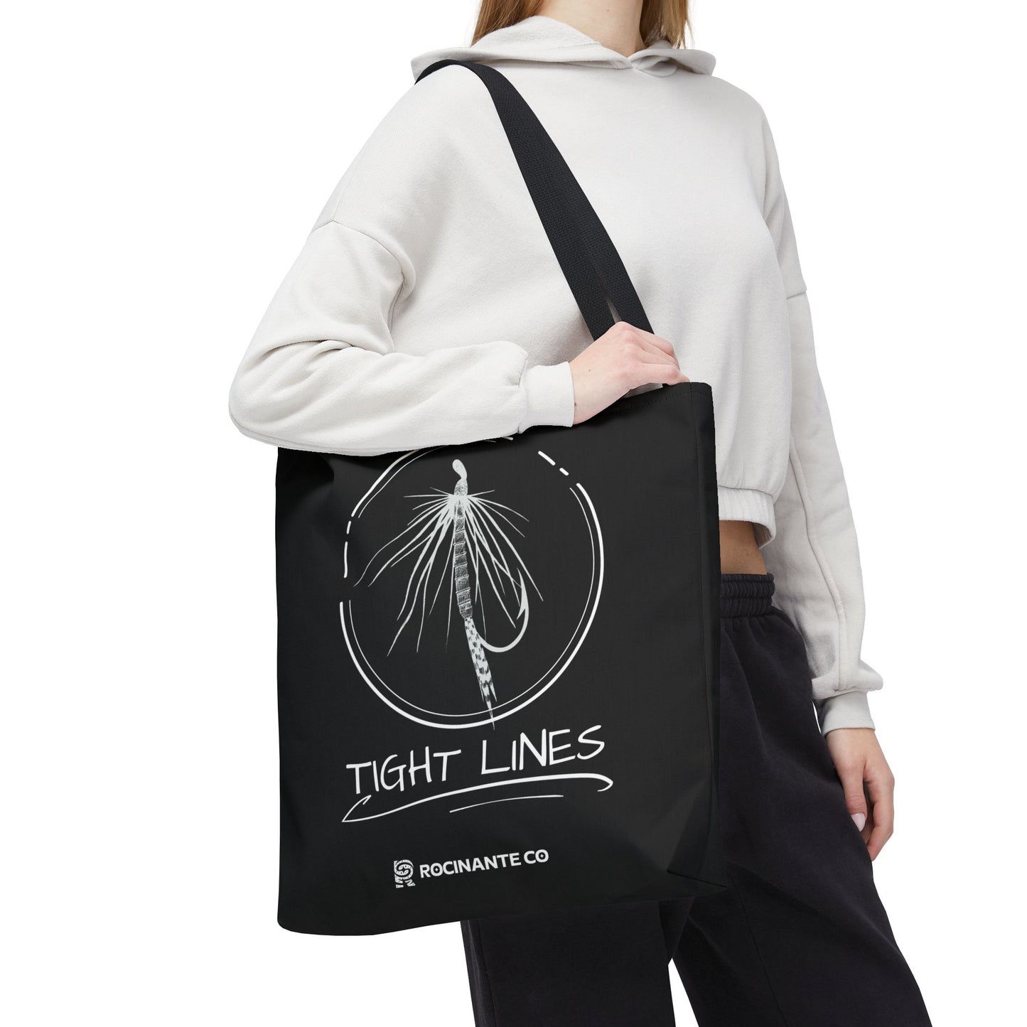 Tight Lines Tote Bag Black, Durable Fishing Tote with Spacious Design & Comfortable Handles for Outdoor Adventures