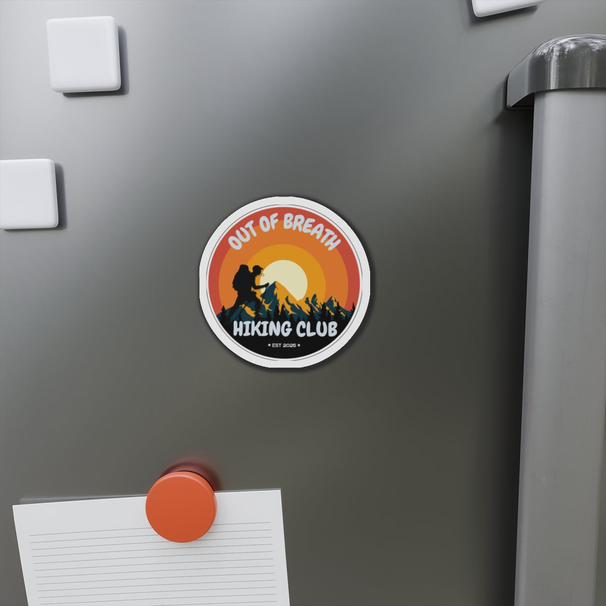 Out of Breath Hiking Club Die-Cut Magnet | Outdoor Adventure | Perfect Gift for Hikers, Nature Lovers, Campers