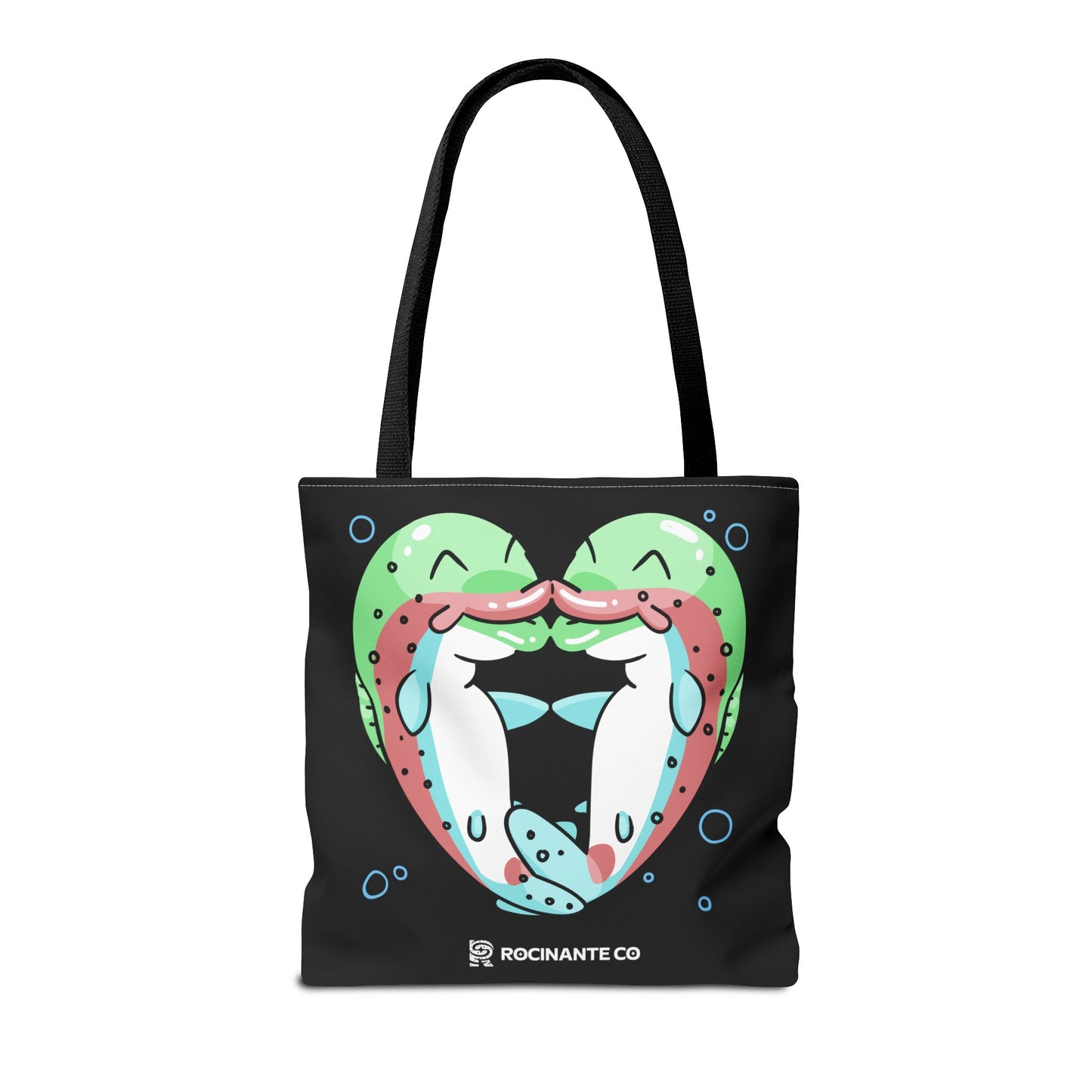 Trout Heart Tote Bag Black – Eco-Friendly Reusable Grocery Shopper, Stylish Canvas Bag for Fishing Lovers & Outdoor Adventures