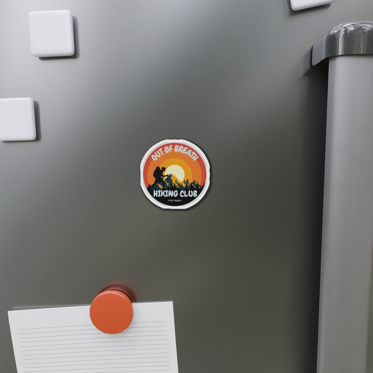 Out of Breath Hiking Club Die-Cut Magnet | Outdoor Adventure | Perfect Gift for Hikers, Nature Lovers, Campers
