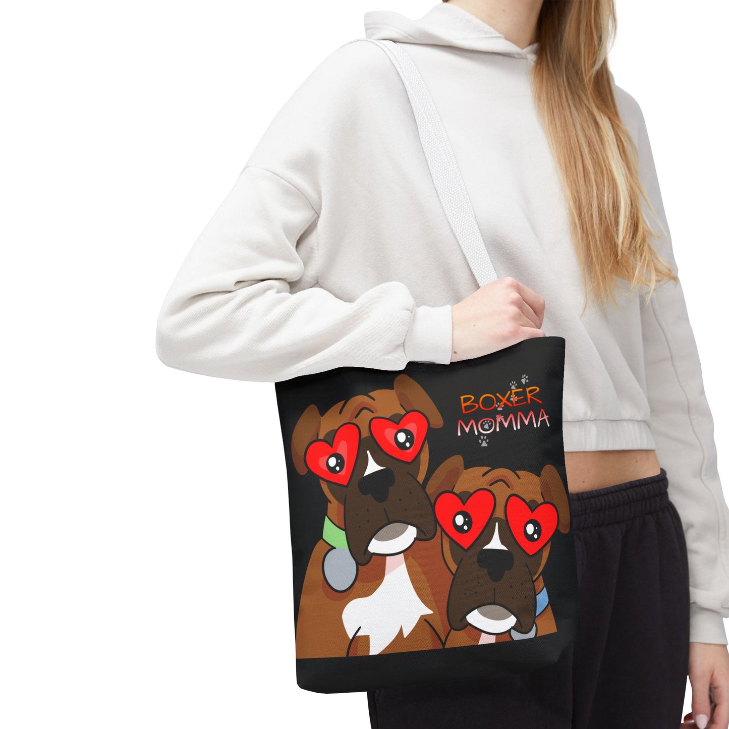 Boxer Momma Tote Bag Black - Durable Canvas Shoulder Bag for Dog Lovers, Spacious Everyday Carry, Pet Mom Gift