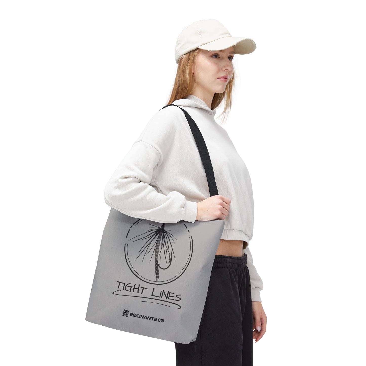 Tight Lines Tote Bag Grey - Durable Fishing Gift, Canvas Beach, Reusable Market Shopping Bag, Casual Everyday Carry Tote
