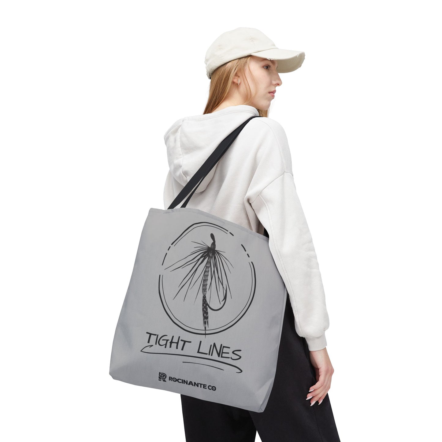 Tight Lines Tote Bag Grey - Durable Fishing Gift, Canvas Beach, Reusable Market Shopping Bag, Casual Everyday Carry Tote