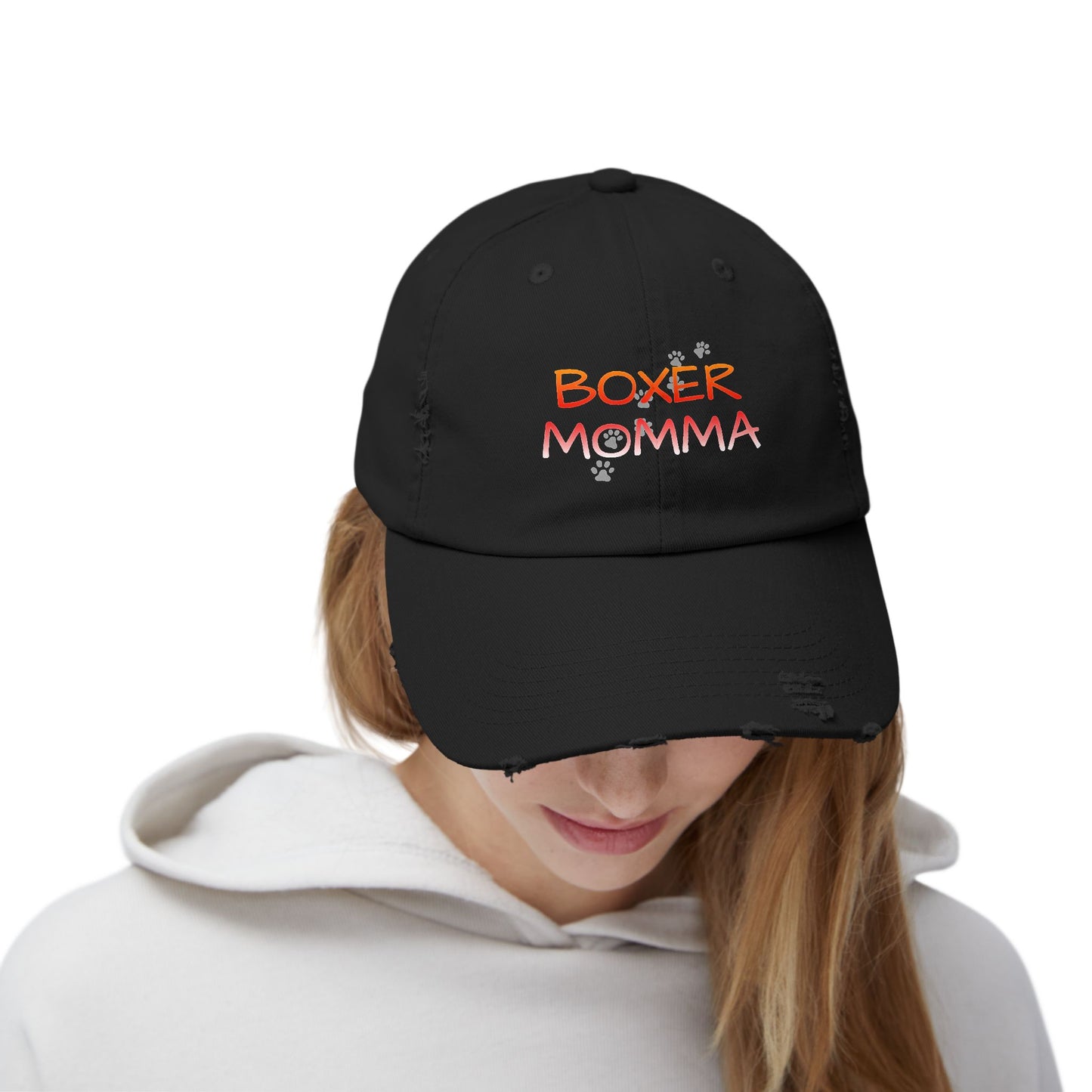 Boxer Momma Distressed Hat - Vintage Style Baseball Cap for Dog Lovers, Adjustable Cotton Dad Hat, Gift for Boxer Mom
