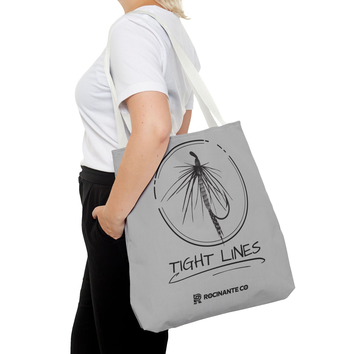 Tight Lines Tote Bag Grey - Durable Fishing Gift, Canvas Beach, Reusable Market Shopping Bag, Casual Everyday Carry Tote