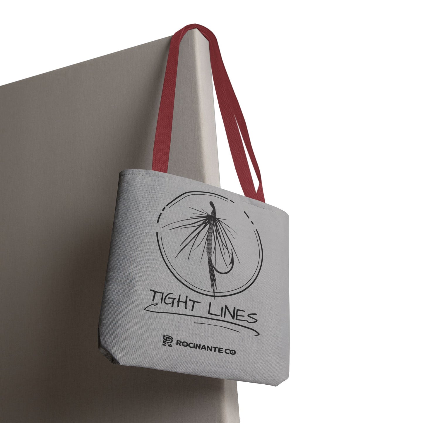 Tight Lines Tote Bag Grey - Durable Fishing Gift, Canvas Beach, Reusable Market Shopping Bag, Casual Everyday Carry Tote