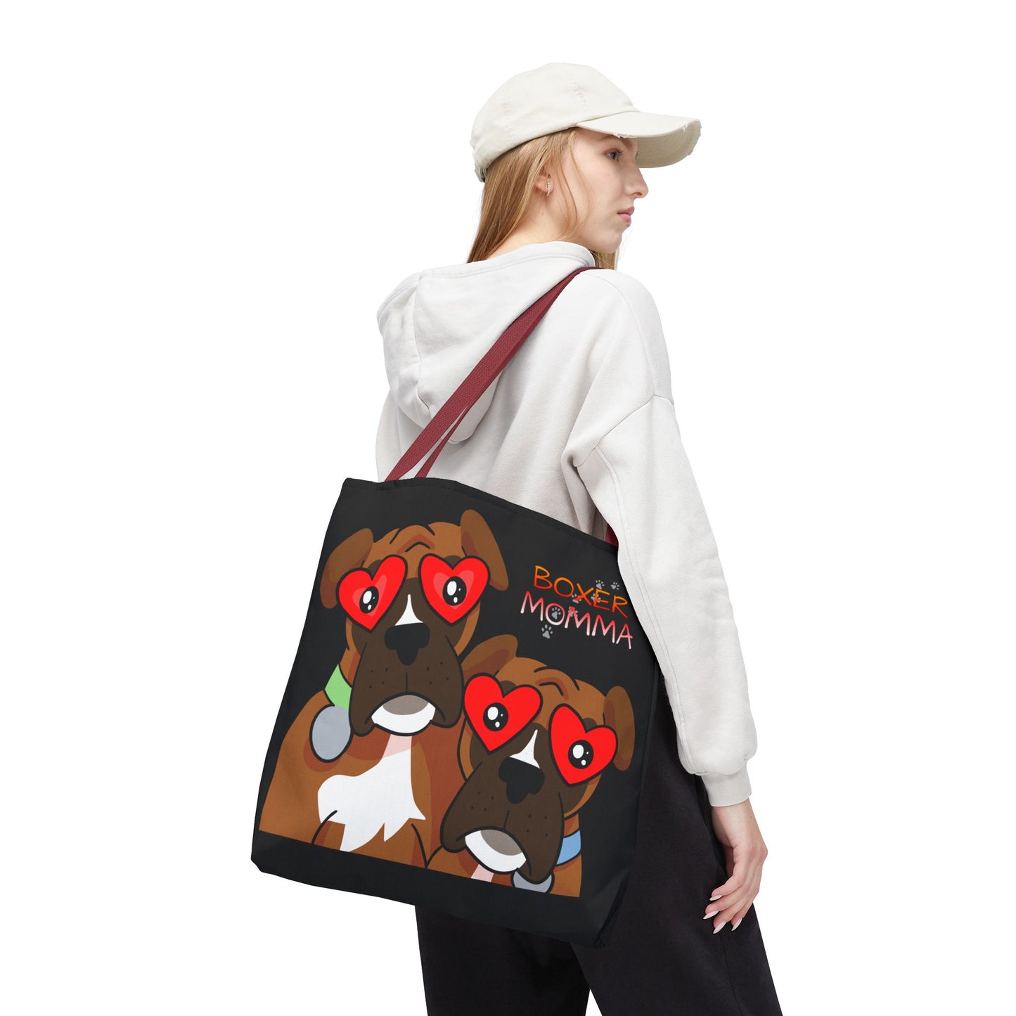 Boxer Momma Tote Bag Black - Durable Canvas Shoulder Bag for Dog Lovers, Spacious Everyday Carry, Pet Mom Gift