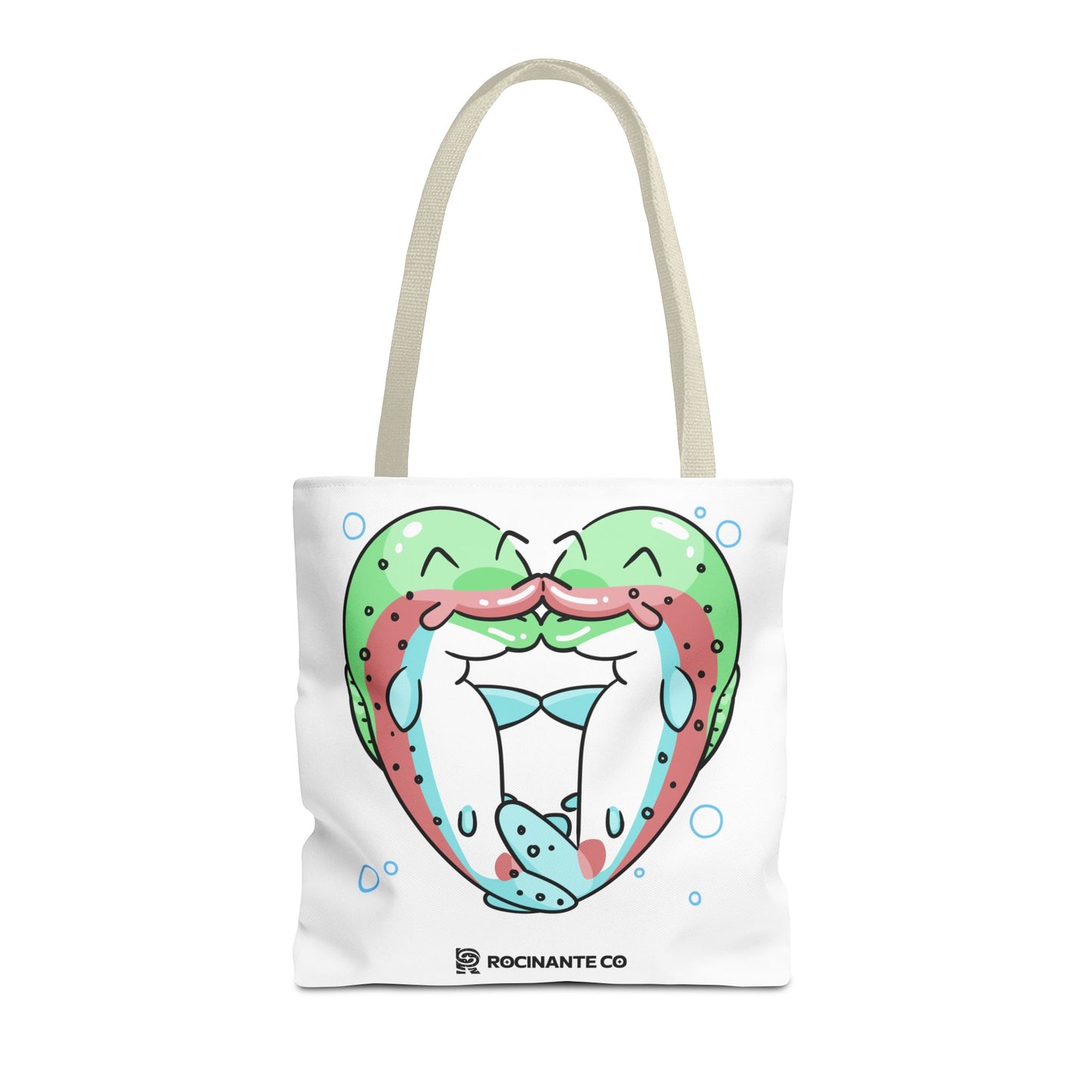 Trout Heart Tote Bag White, Cute Fish Illustration Canvas Shopper, Eco-Friendly Reusable Grocery Bag, Stylish Everyday Carry-All