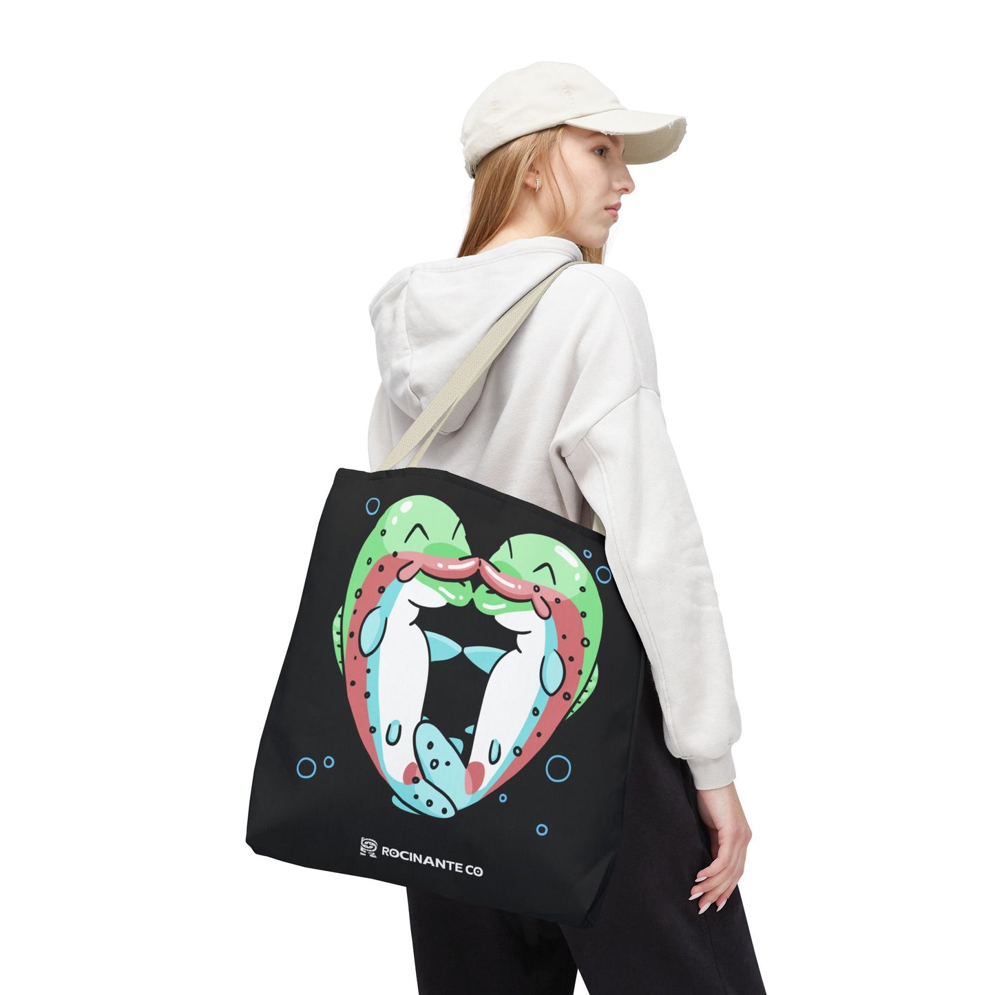 Trout Heart Tote Bag Black – Eco-Friendly Reusable Grocery Shopper, Stylish Canvas Bag for Fishing Lovers & Outdoor Adventures
