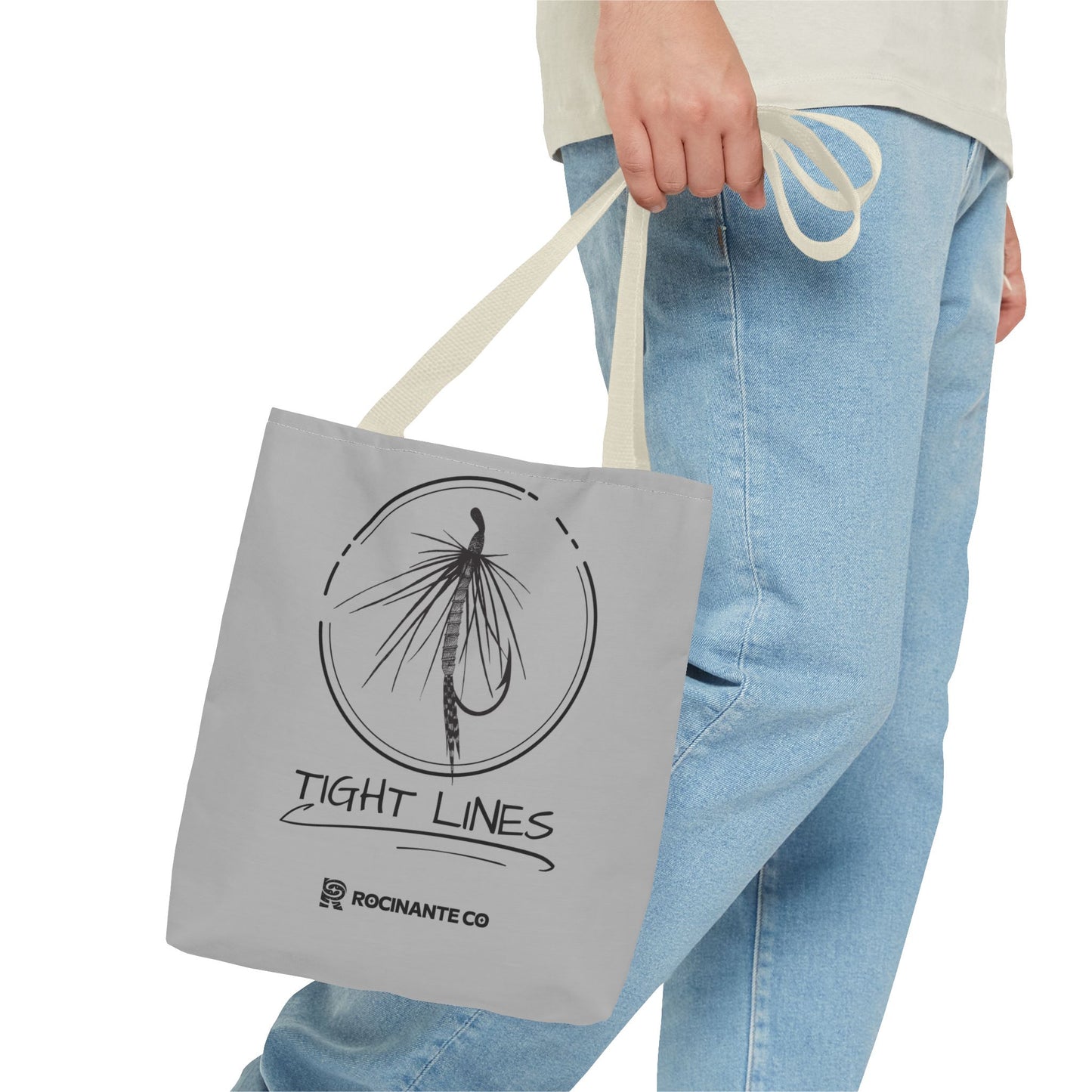 Tight Lines Tote Bag Grey - Durable Fishing Gift, Canvas Beach, Reusable Market Shopping Bag, Casual Everyday Carry Tote
