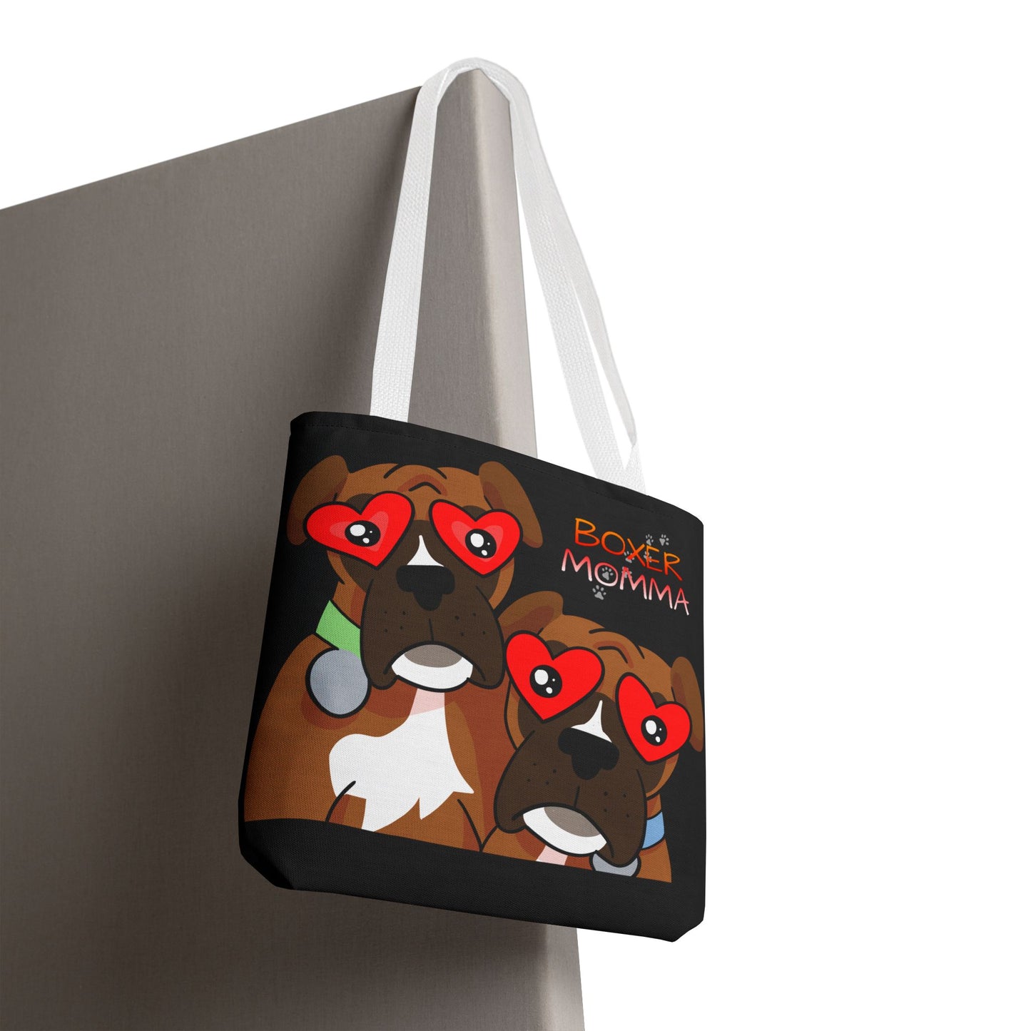 Boxer Momma Tote Bag Black - Durable Canvas Shoulder Bag for Dog Lovers, Spacious Everyday Carry, Pet Mom Gift