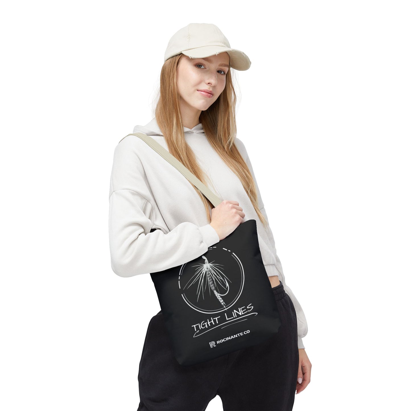 Tight Lines Tote Bag Black, Durable Fishing Tote with Spacious Design & Comfortable Handles for Outdoor Adventures