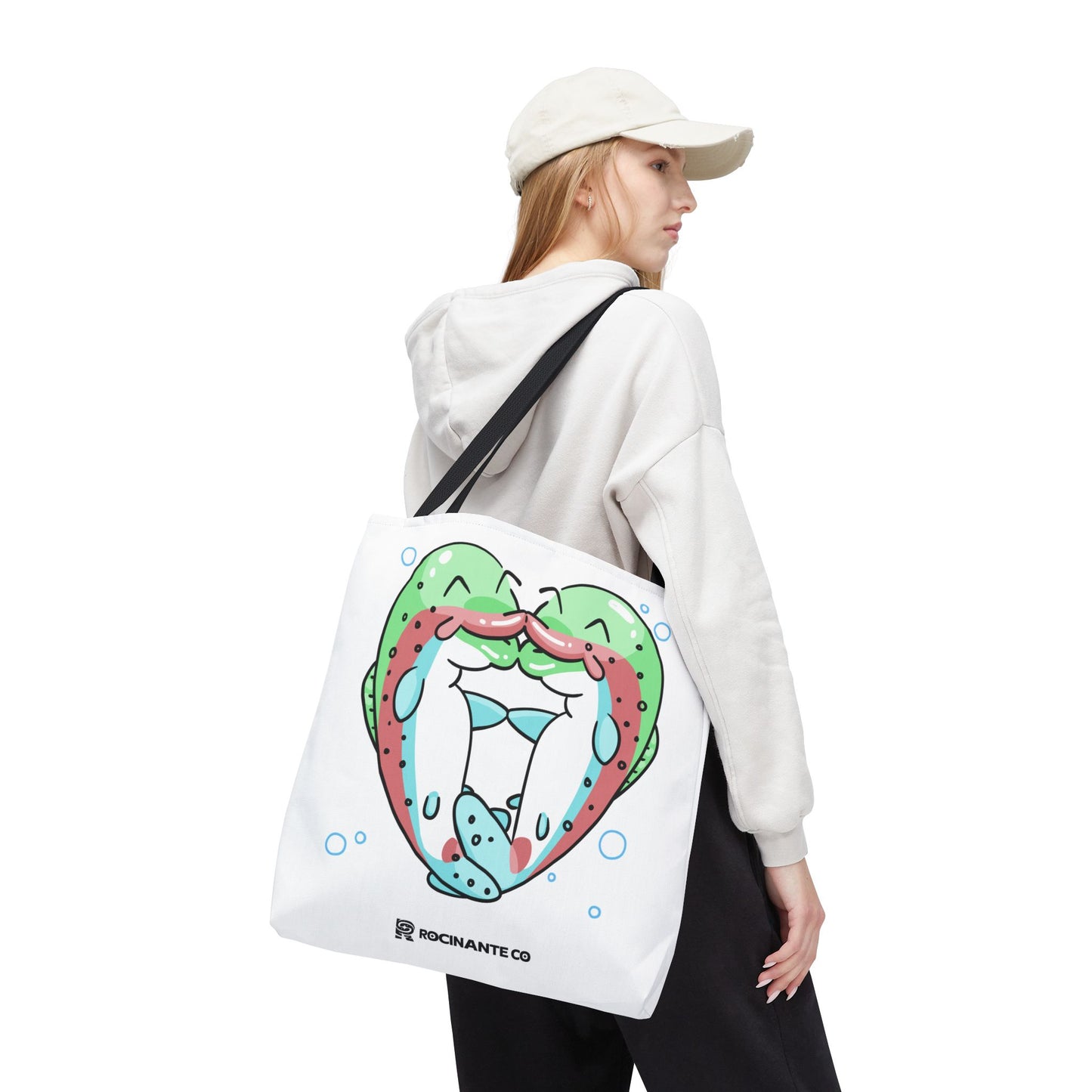 Trout Heart Tote Bag White, Cute Fish Illustration Canvas Shopper, Eco-Friendly Reusable Grocery Bag, Stylish Everyday Carry-All