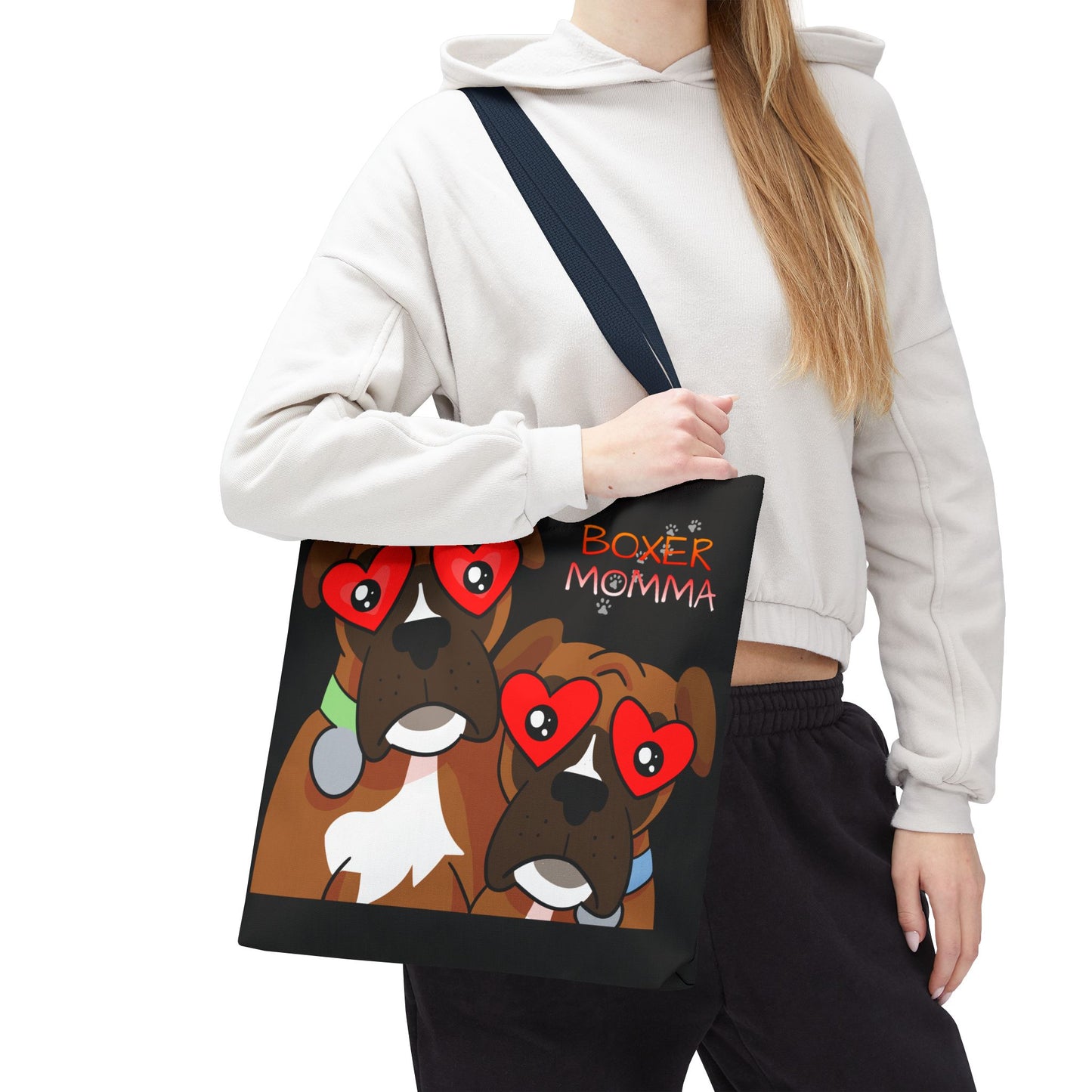 Boxer Momma Tote Bag Black - Durable Canvas Shoulder Bag for Dog Lovers, Spacious Everyday Carry, Pet Mom Gift