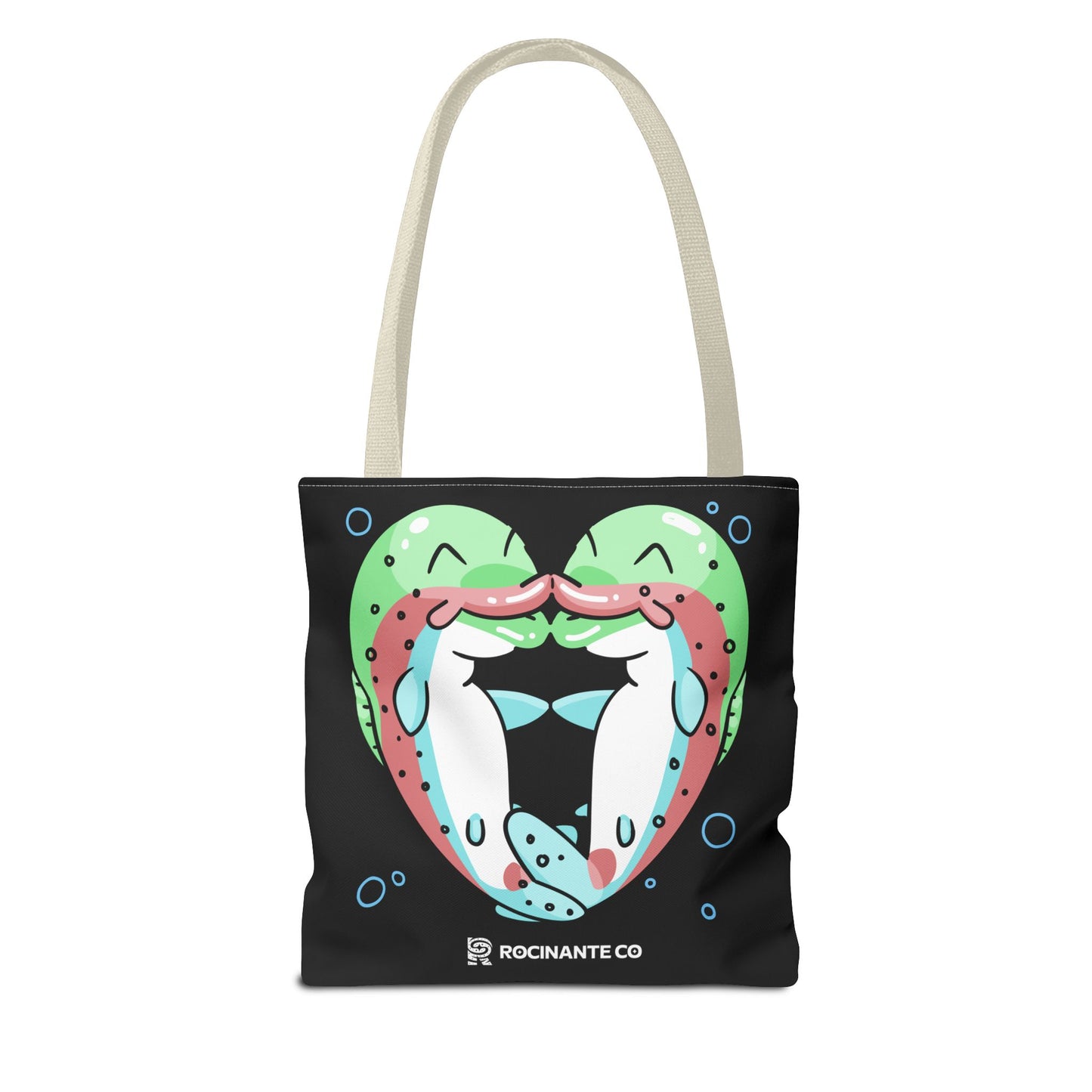 Trout Heart Tote Bag Black – Eco-Friendly Reusable Grocery Shopper, Stylish Canvas Bag for Fishing Lovers & Outdoor Adventures