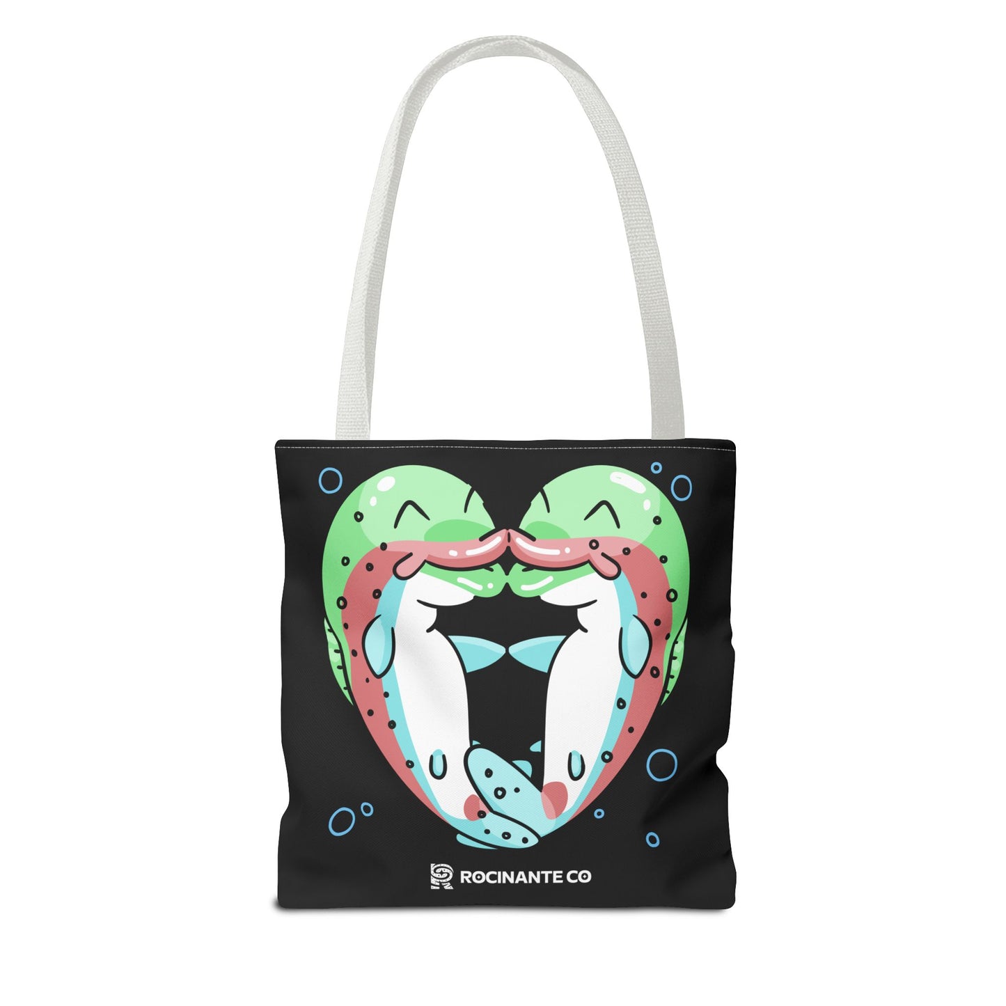 Trout Heart Tote Bag Black – Eco-Friendly Reusable Grocery Shopper, Stylish Canvas Bag for Fishing Lovers & Outdoor Adventures