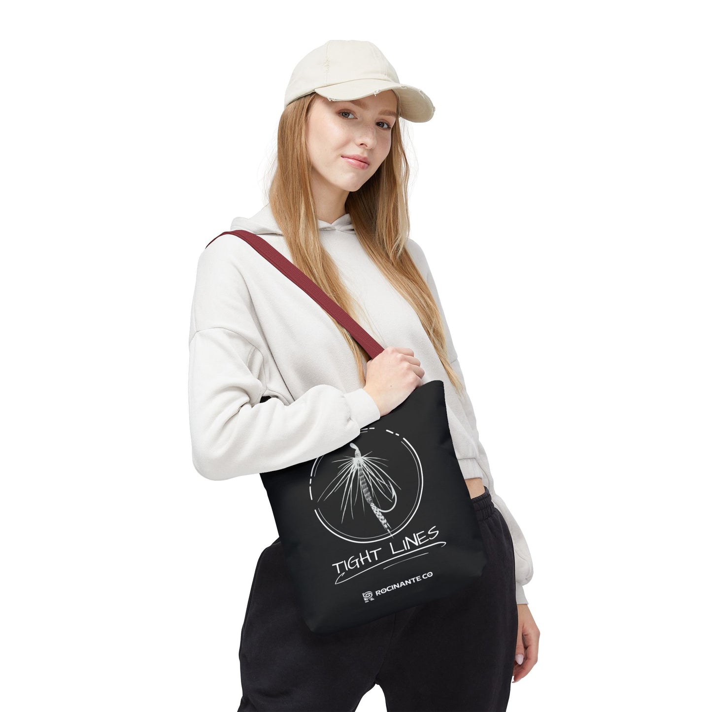 Tight Lines Tote Bag Black, Durable Fishing Tote with Spacious Design & Comfortable Handles for Outdoor Adventures