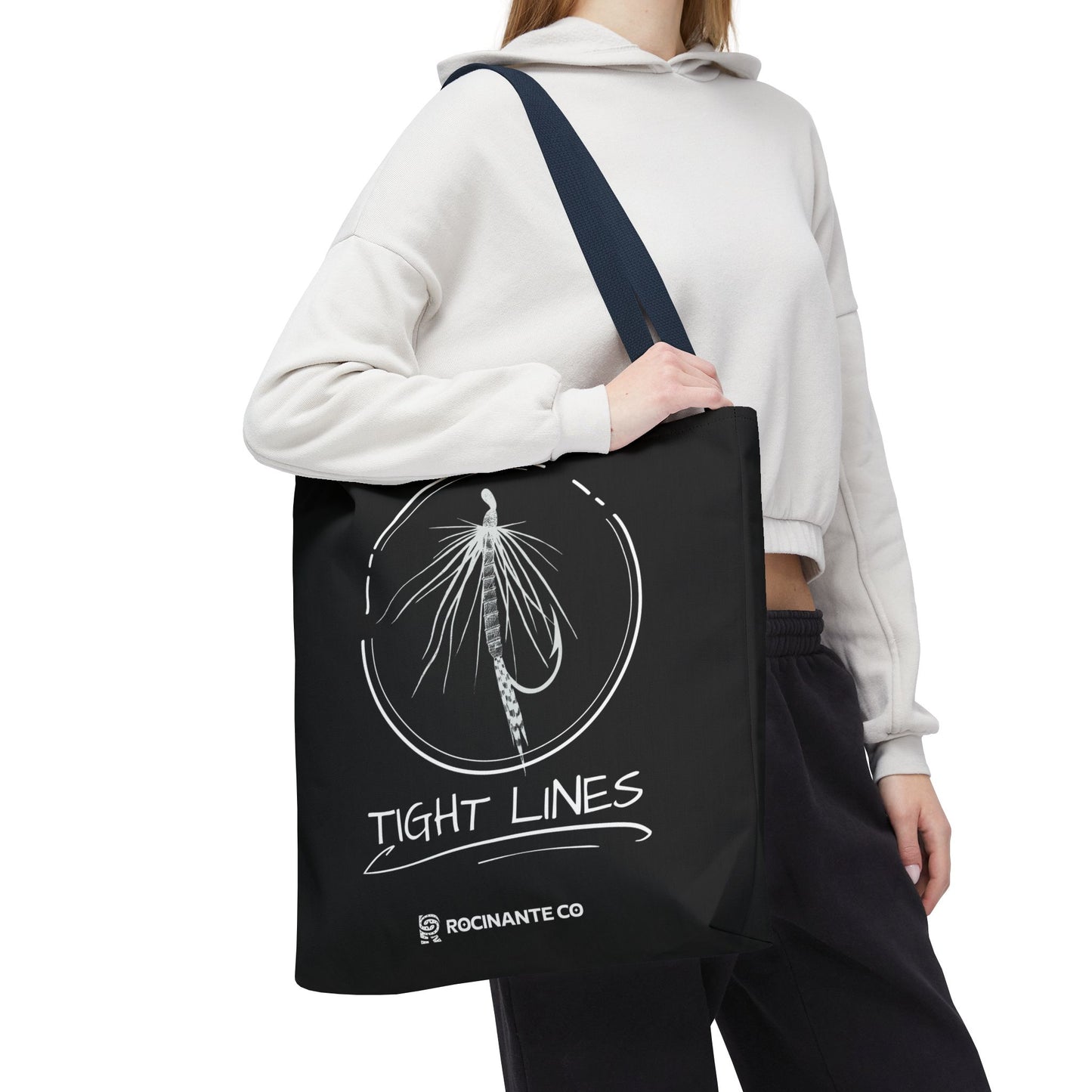 Tight Lines Tote Bag Black, Durable Fishing Tote with Spacious Design & Comfortable Handles for Outdoor Adventures