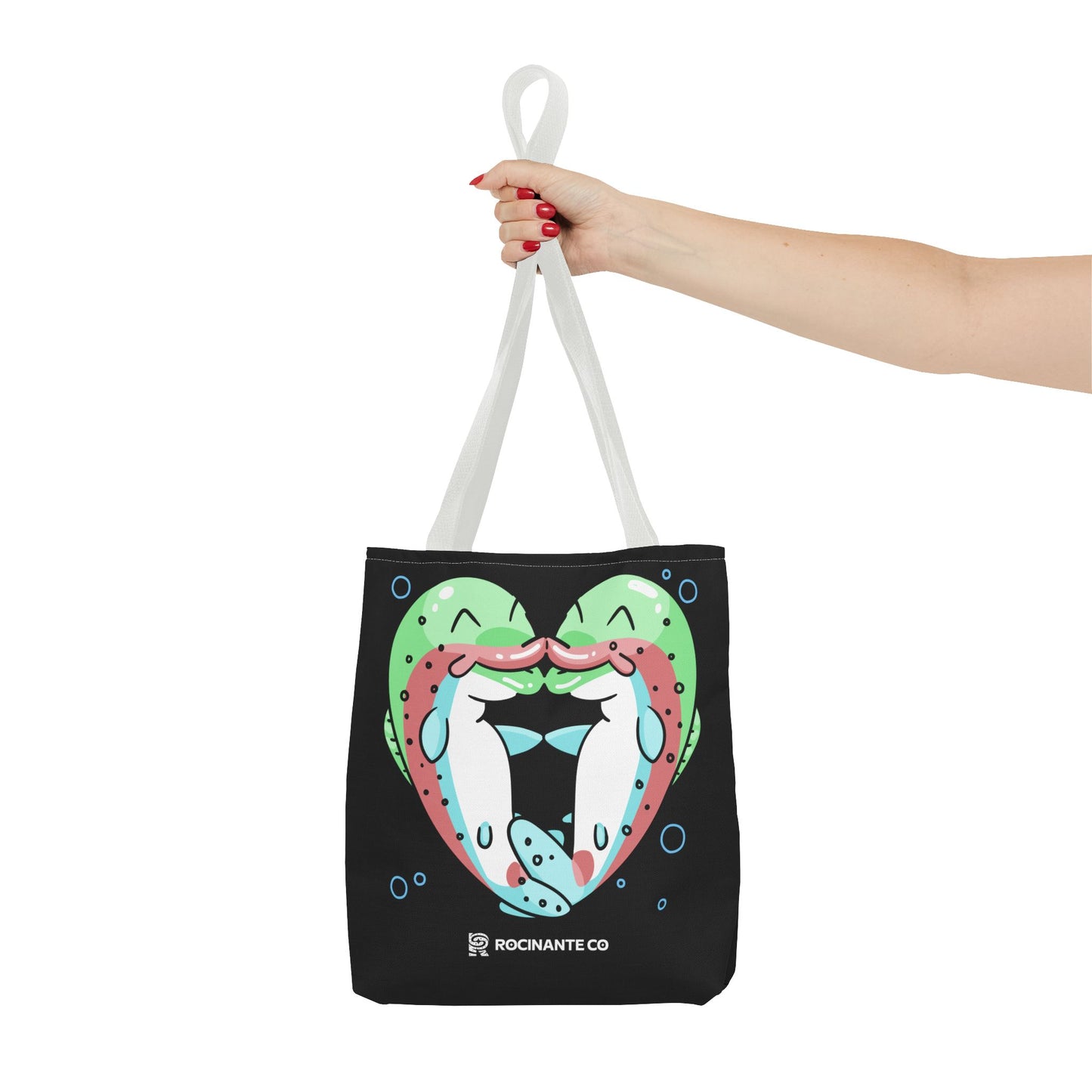 Trout Heart Tote Bag Black – Eco-Friendly Reusable Grocery Shopper, Stylish Canvas Bag for Fishing Lovers & Outdoor Adventures