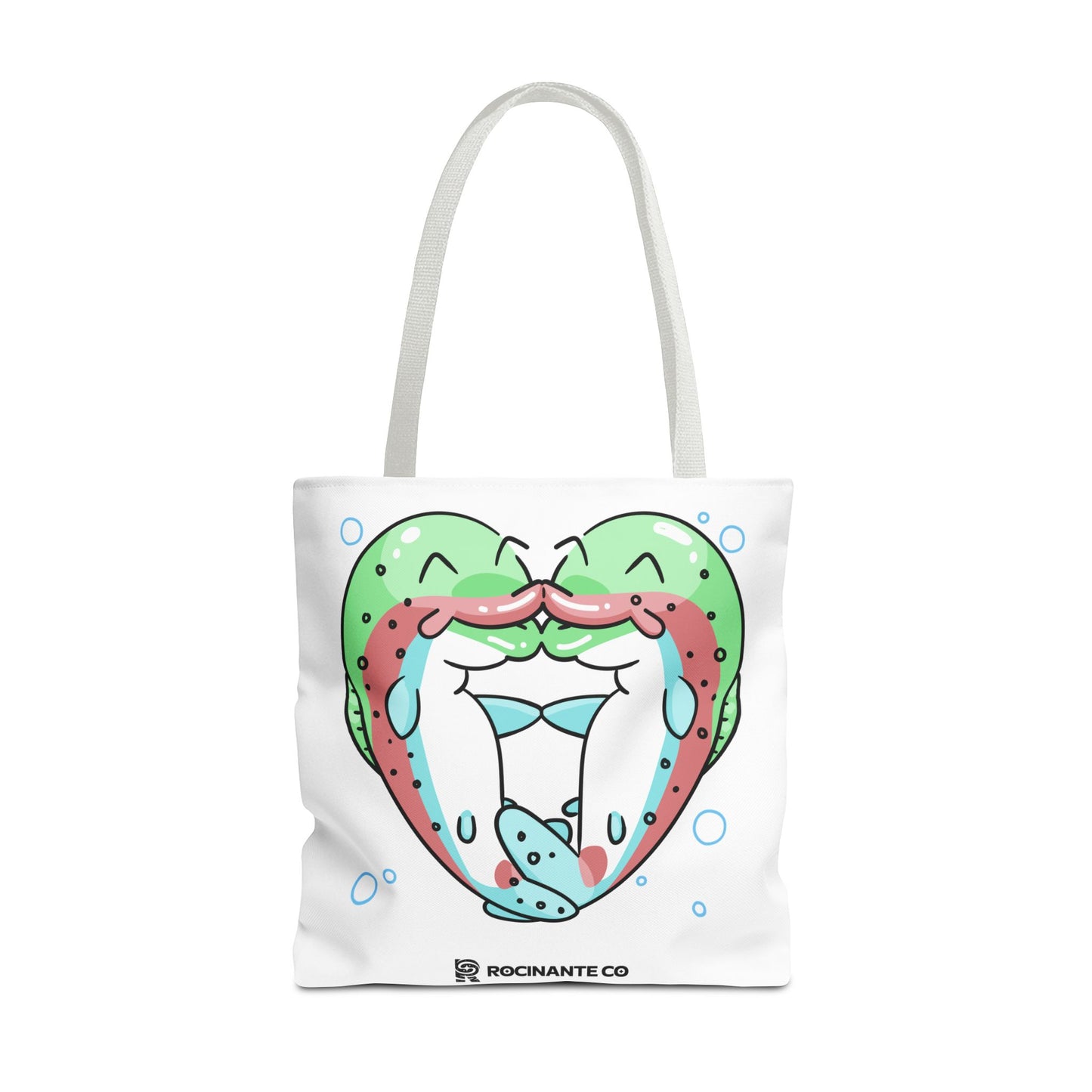 Trout Heart Tote Bag White, Cute Fish Illustration Canvas Shopper, Eco-Friendly Reusable Grocery Bag, Stylish Everyday Carry-All