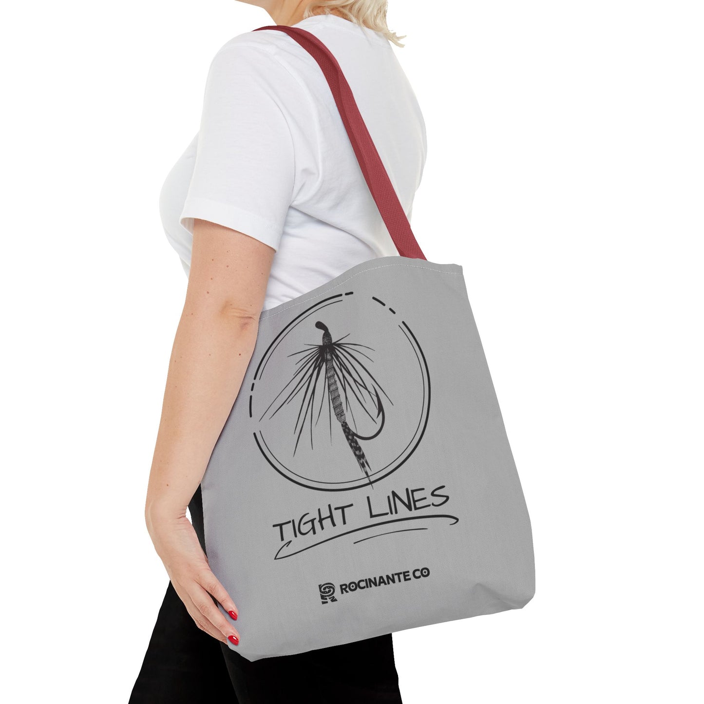 Tight Lines Tote Bag Grey - Durable Fishing Gift, Canvas Beach, Reusable Market Shopping Bag, Casual Everyday Carry Tote
