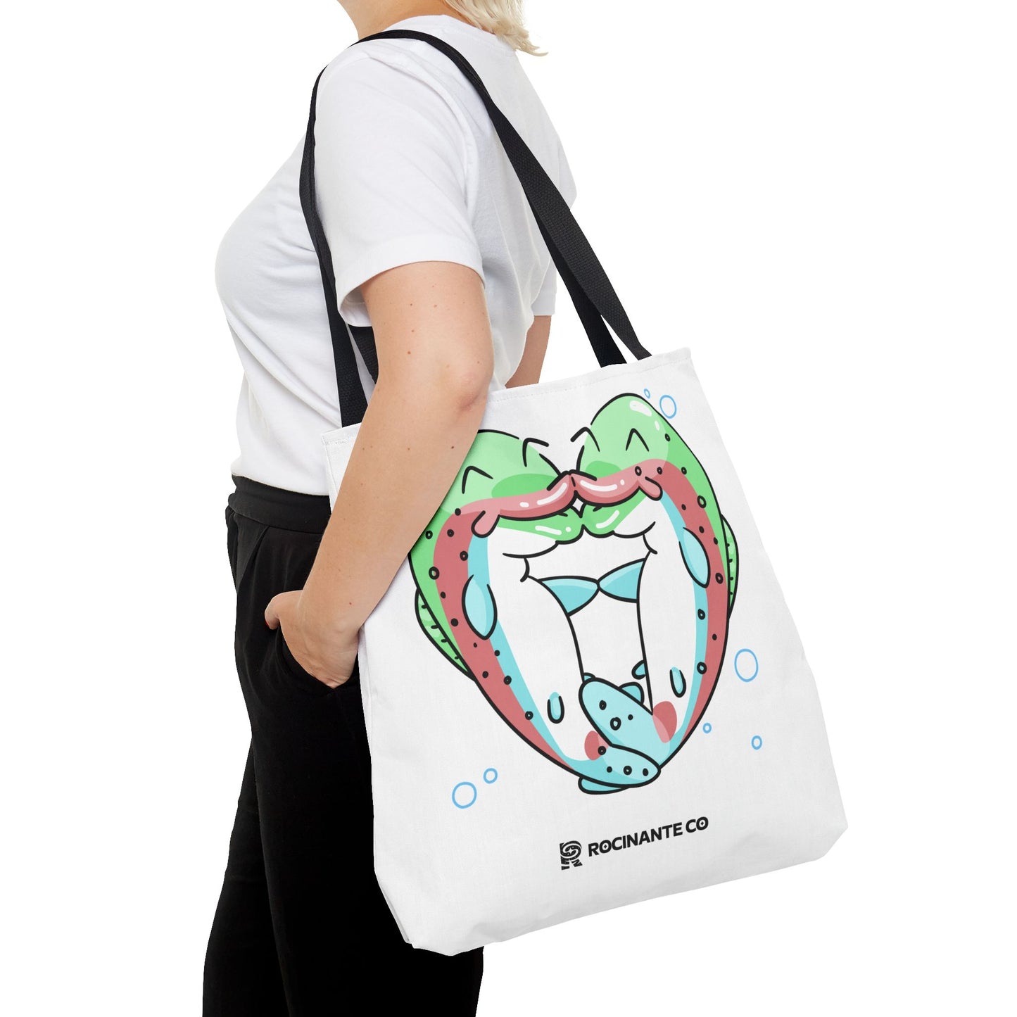 Trout Heart Tote Bag White, Cute Fish Illustration Canvas Shopper, Eco-Friendly Reusable Grocery Bag, Stylish Everyday Carry-All